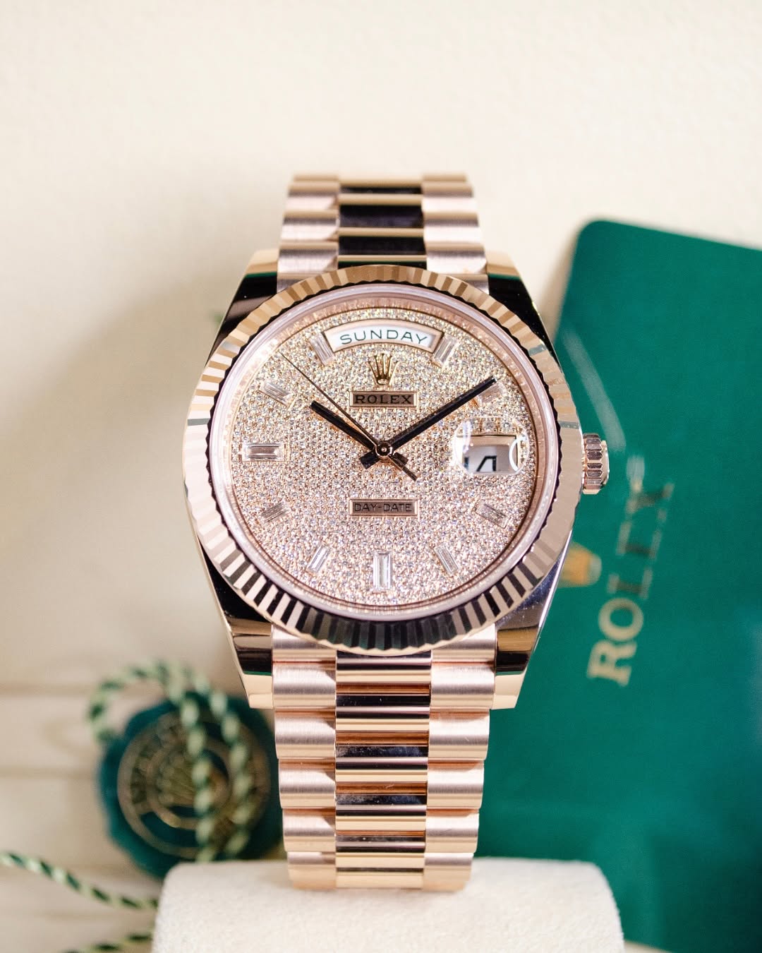 【Super Clone】RLX  Day-Date President 40mm Everose Gold Diamond Pave Dial - 228235