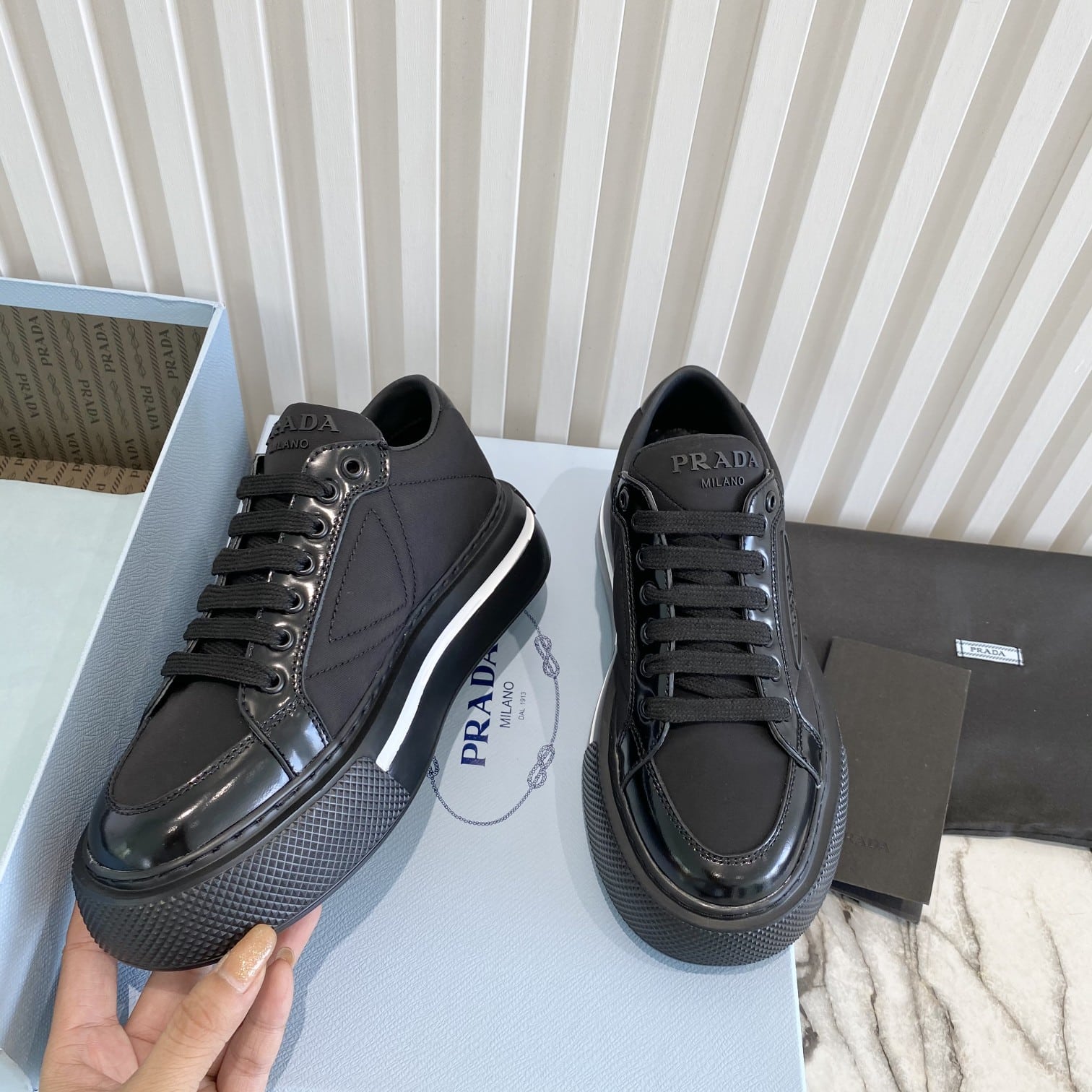 Prada Macro Re-Nylon And Brushed Leather Sneakers Black 2Eg3763Lf5F0632