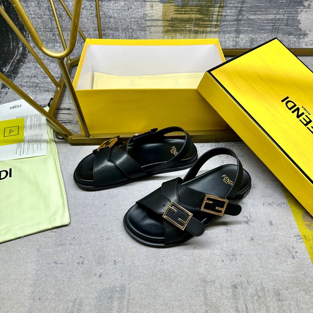Fendi Feel Leather Slides Black 8X8647Na7F0Qa1