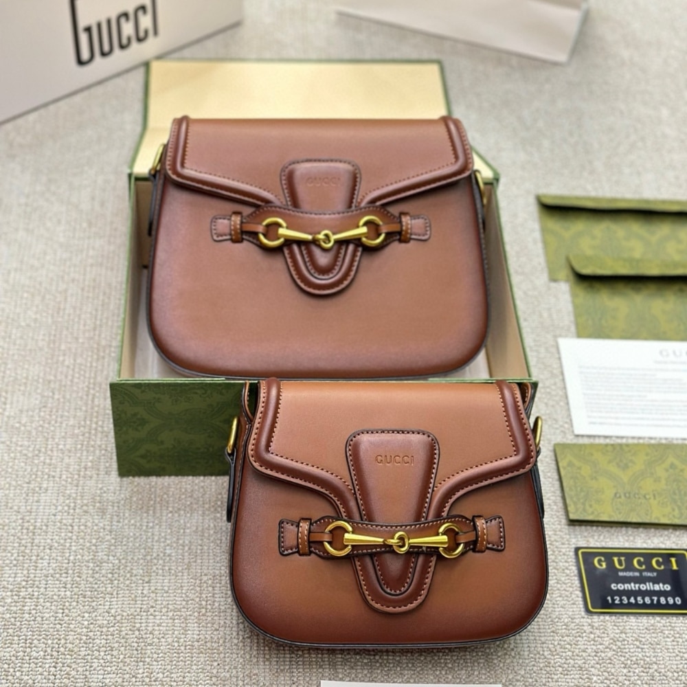Gucci Lady Web Hand Stained Leather Shoulder Bag In Brown 25Cm 380573 B012A 2574