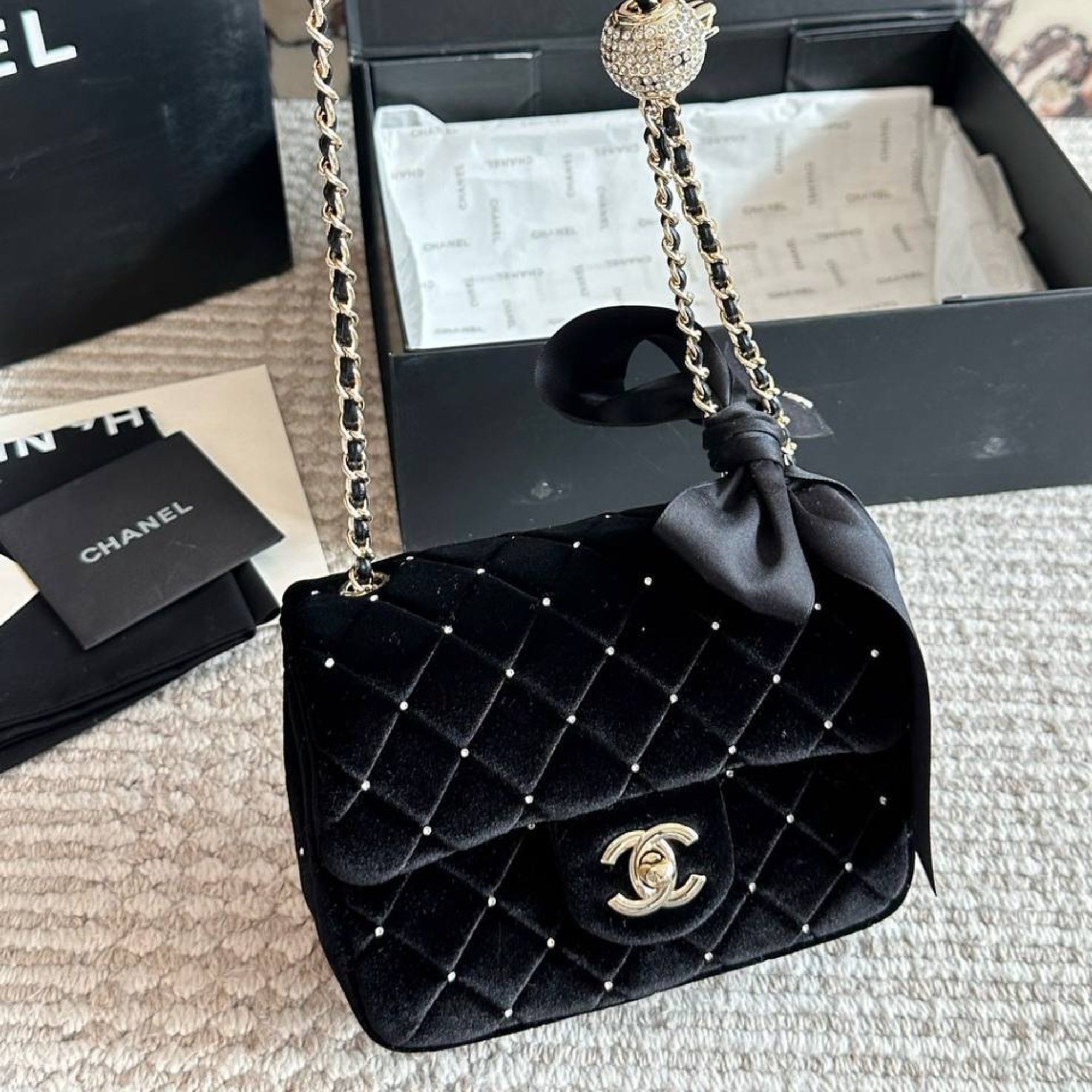 Chanel Mini Pearl Super Black Bag 17cm/6in