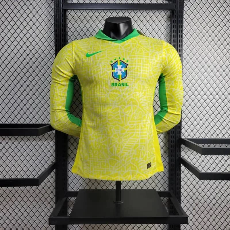 Player Edition 2024-25 Brazil Home Long Sleeve  Vini Jr ENDRICK RICHARLISON Football jersey