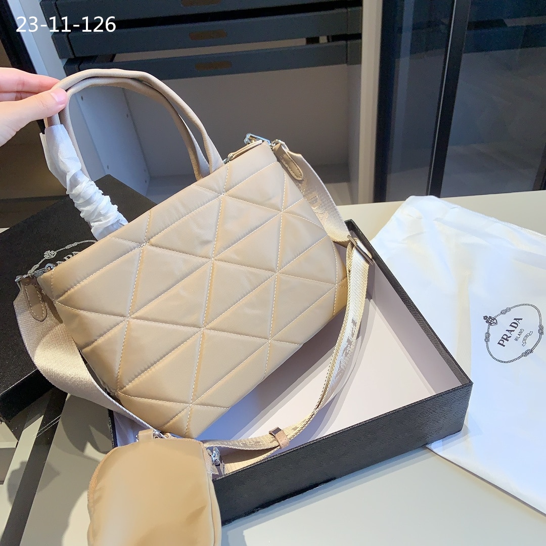 Prada Re Nylon Padded Tote Bag Beige 23Cm