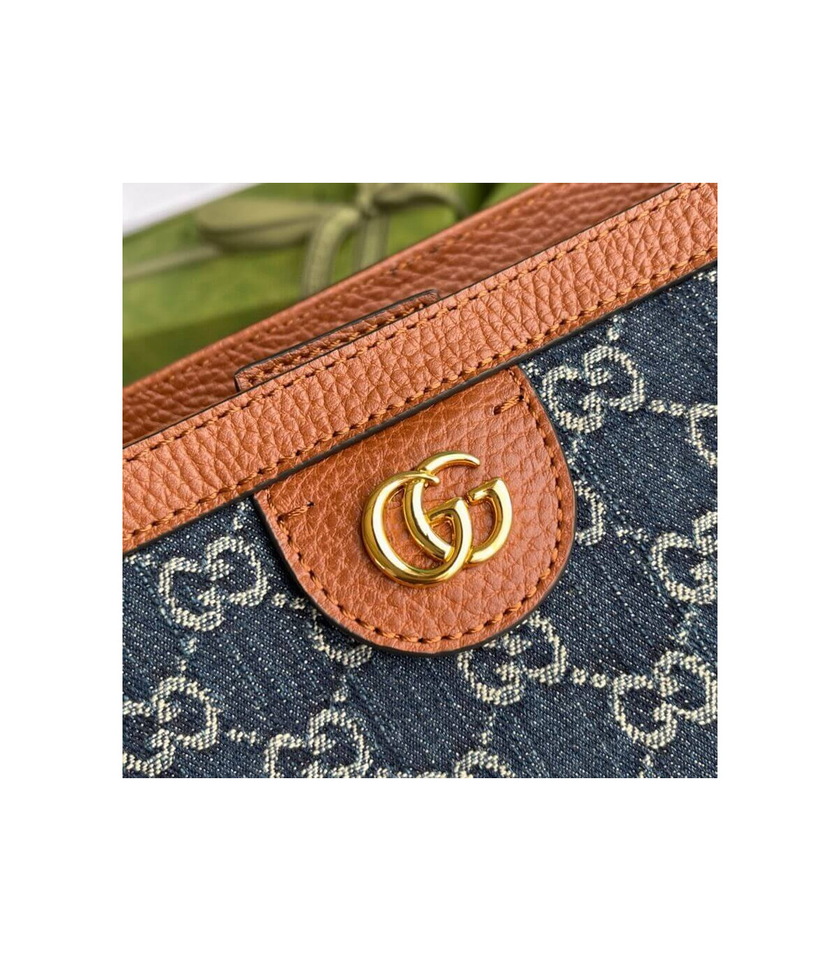 Gucci Indigo & Brown Ophidia Denim Tote 38cm