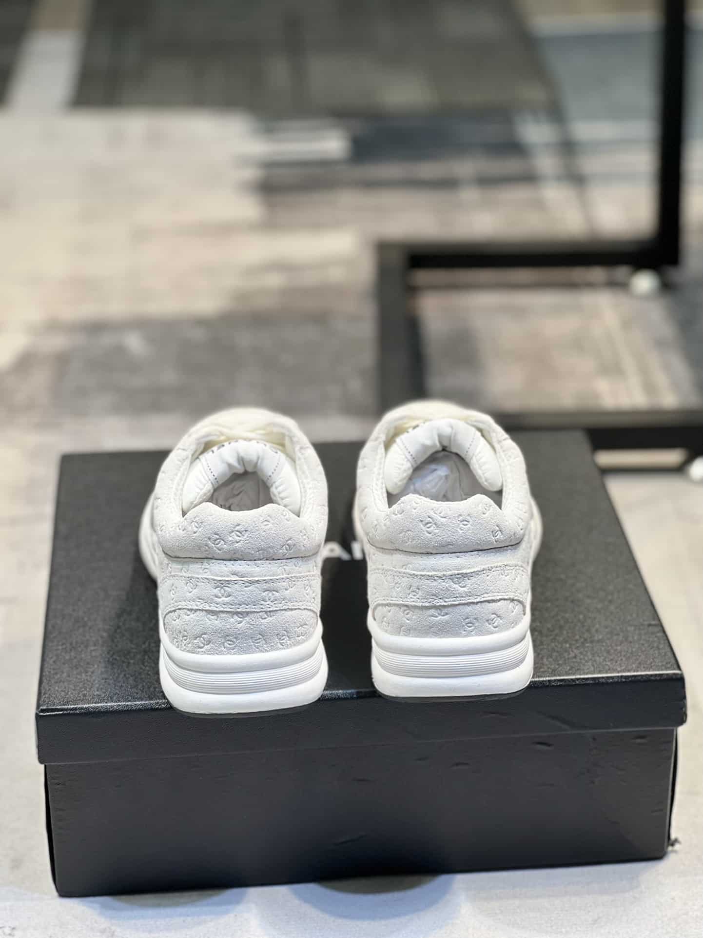 Chanel Cc Embossed Logo Suede White