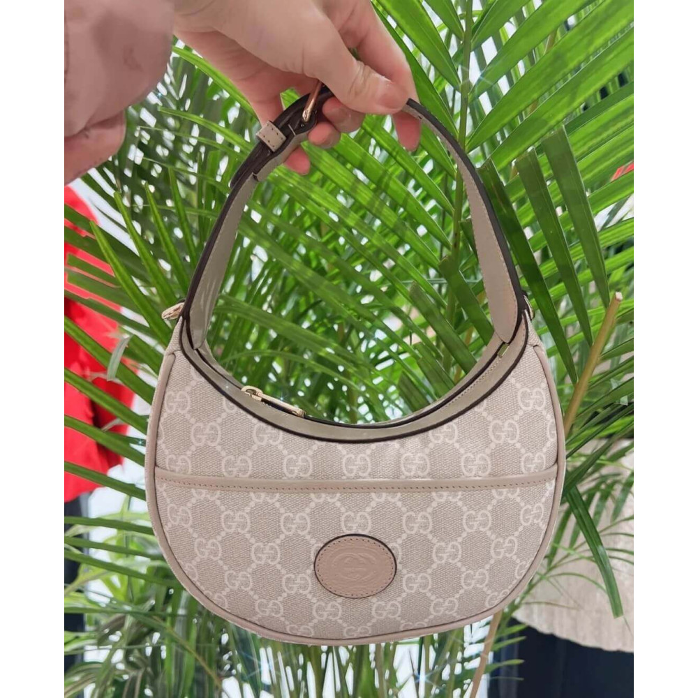Gucci Half-Moon-Shaped Mini Bag with Interlocking G Oatmeal