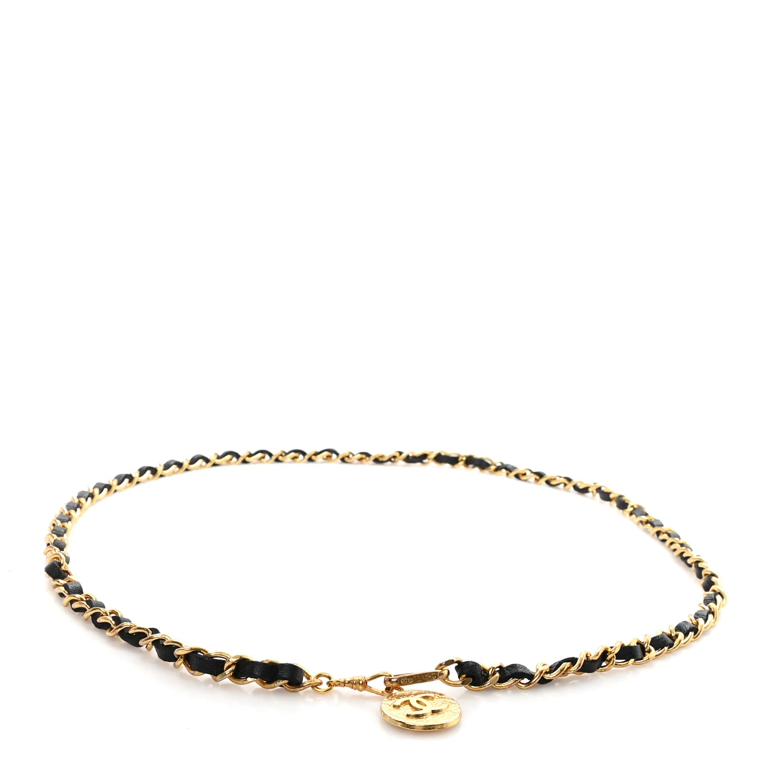 Lambskin Chain CC Medallion Belt Black Gold
