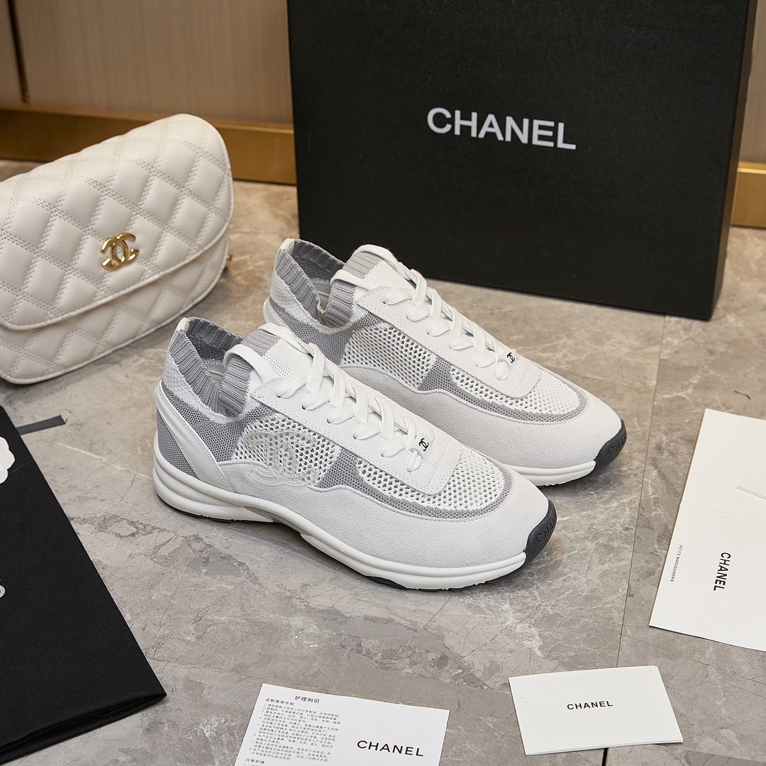 Chanel Cruise Sock Sneakers White Gray