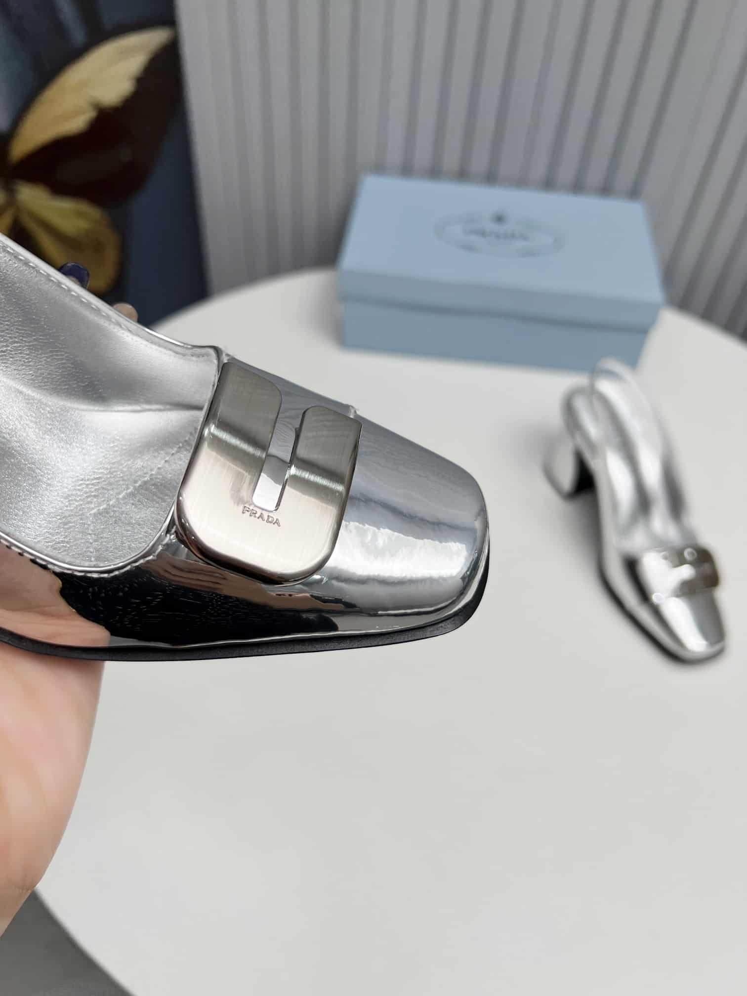 Prada Leather Slingback Pumps Silver