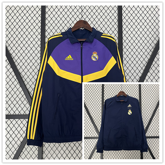 2024/2025 Real Madrid Reversible Windbreaker Black-Black and Purple Soccer Jersey 1:1 Thai Quality