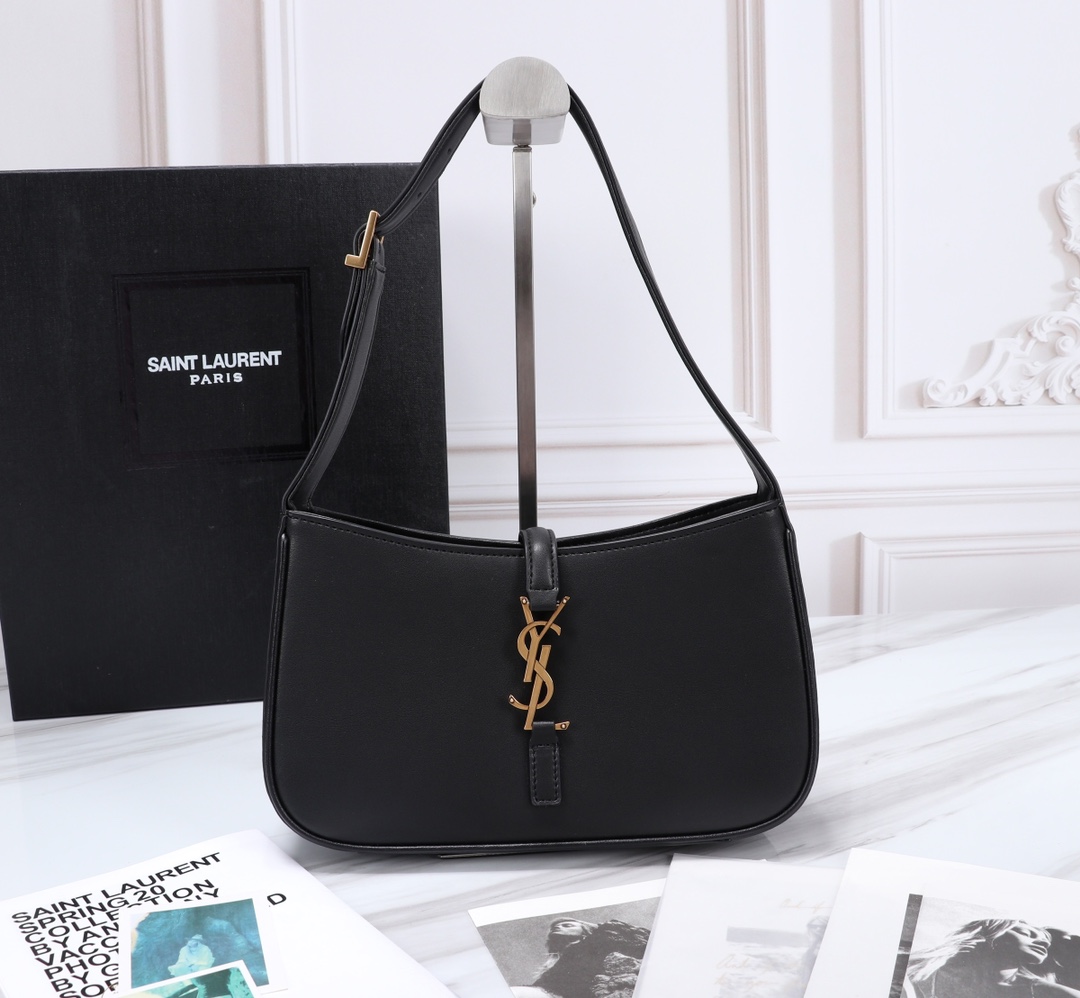 Saint Laurent Le 5 A 7 Hobo Bag In Smooth Leather Black Gold 23Cm
