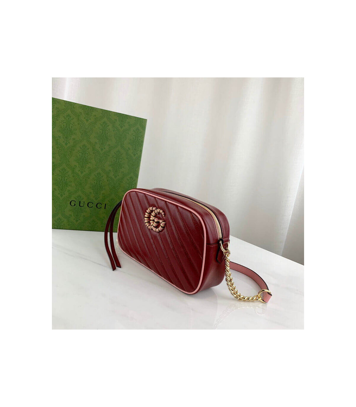 Gucci GG Marmont Small Shoulder Bag Red and Emerald Leather