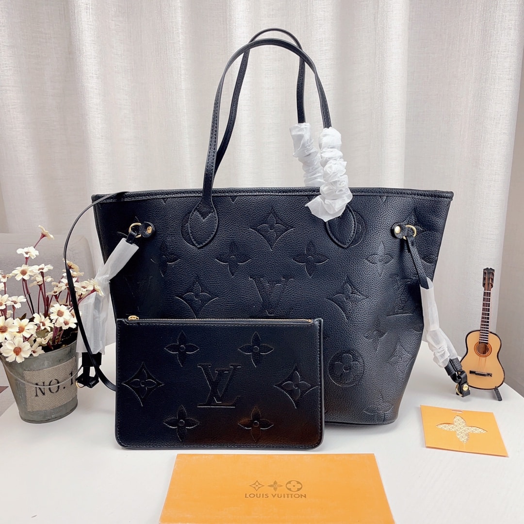 Louis Vuitton Neverfull MM Monogram Empreinte Leather Black 31Cm M45685
