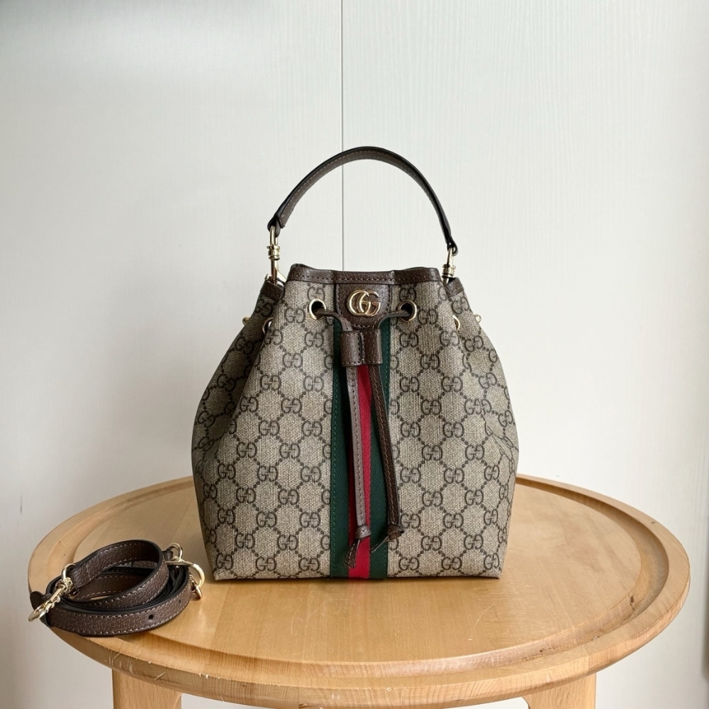 Gucci Ophidia Small Bucket Bag Beige And Dark Brown 22Cm 841313 Fae0K 9853