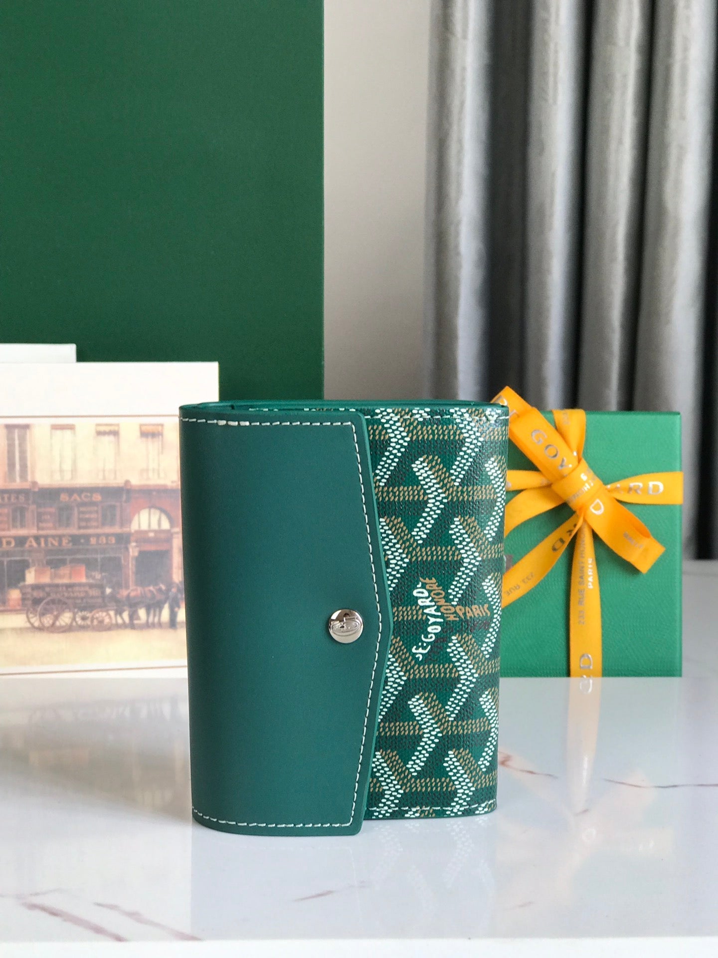 Goyard Saint-Gabriel Wallet 12 Cm Green Calfskin And Goyardine Canvas