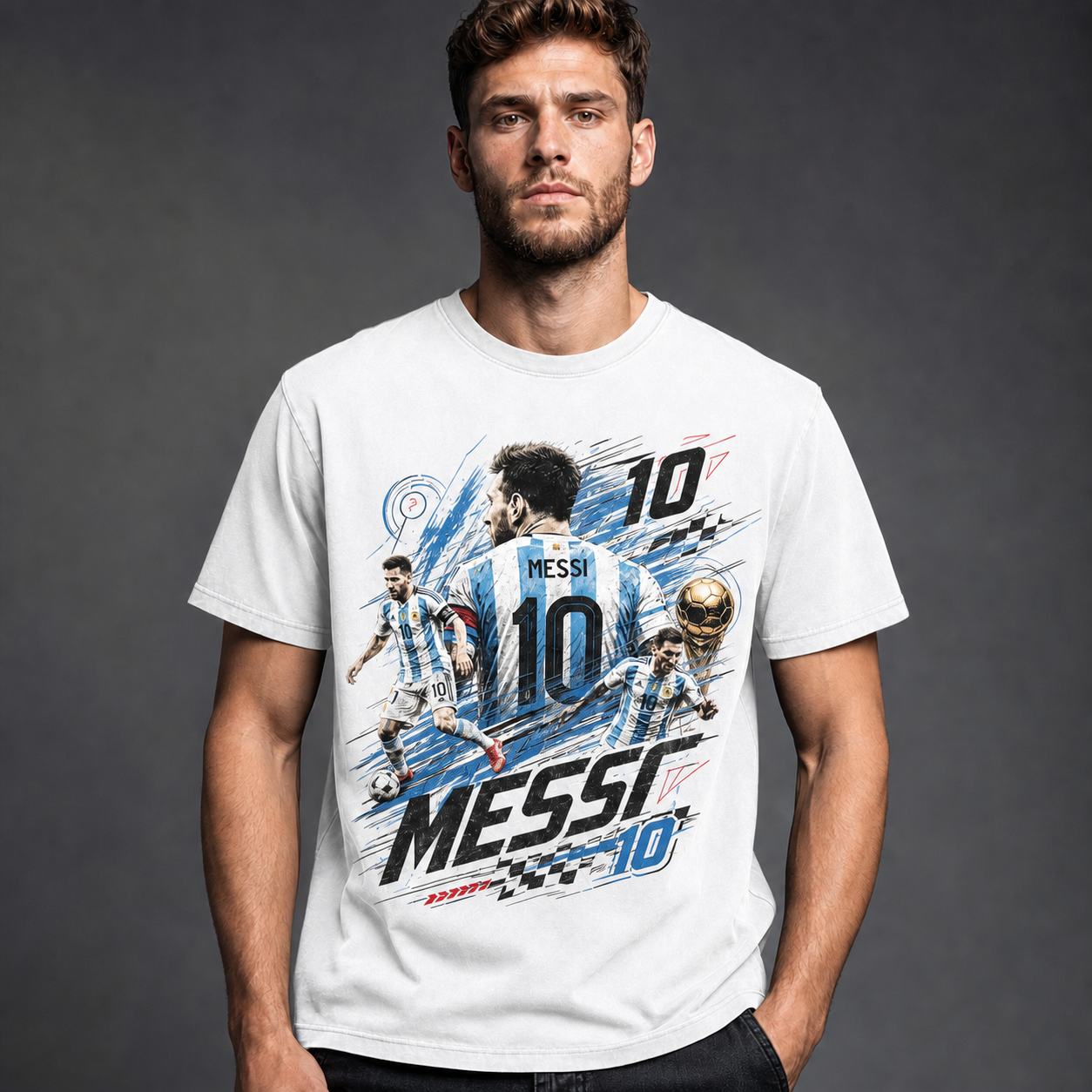 Messi World Cup Printed T-Shirt Unisex Loose Fit T-Shirt 100% Cotton Soft Comfortable Summer Casual Printed Top