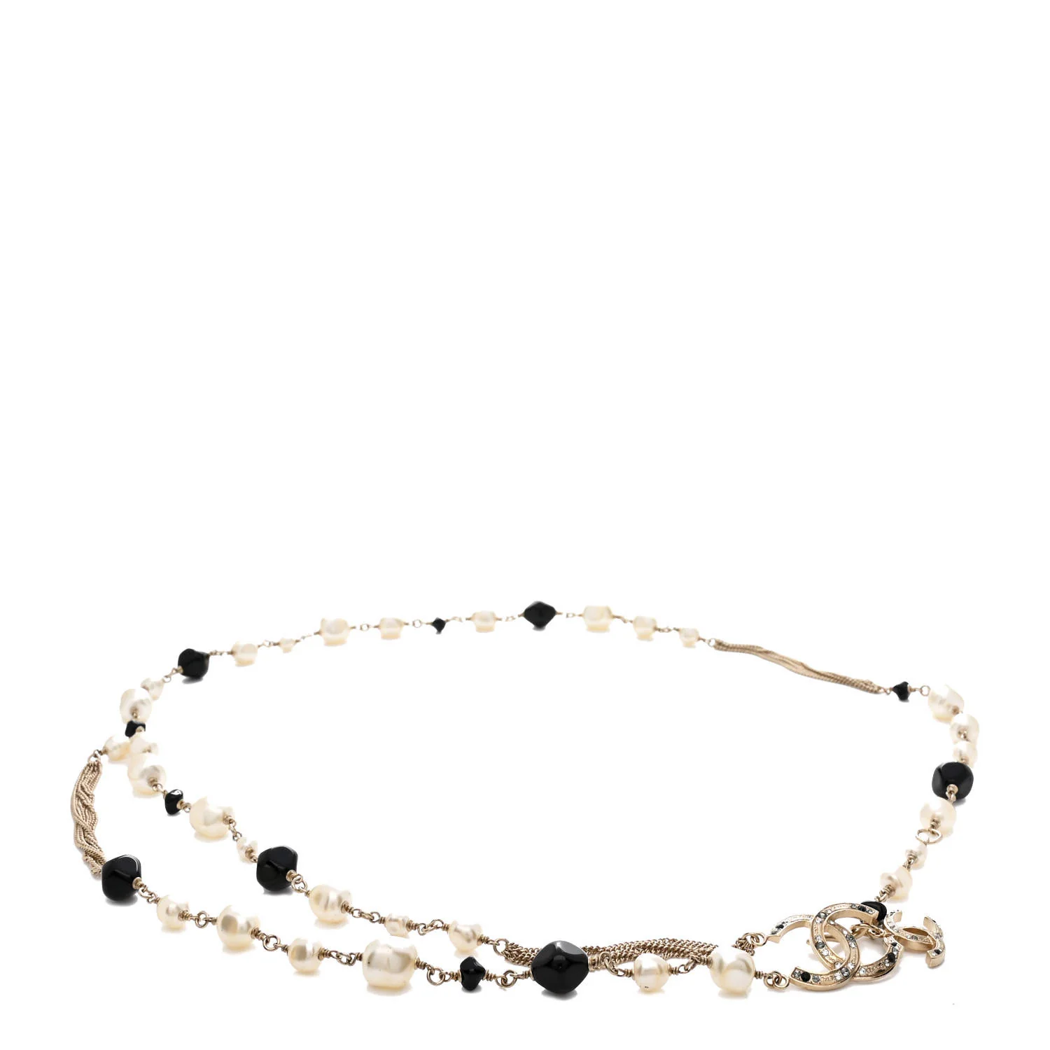 Pearl Crystal Chain CC Fancy Belt 80 32 Black Gold