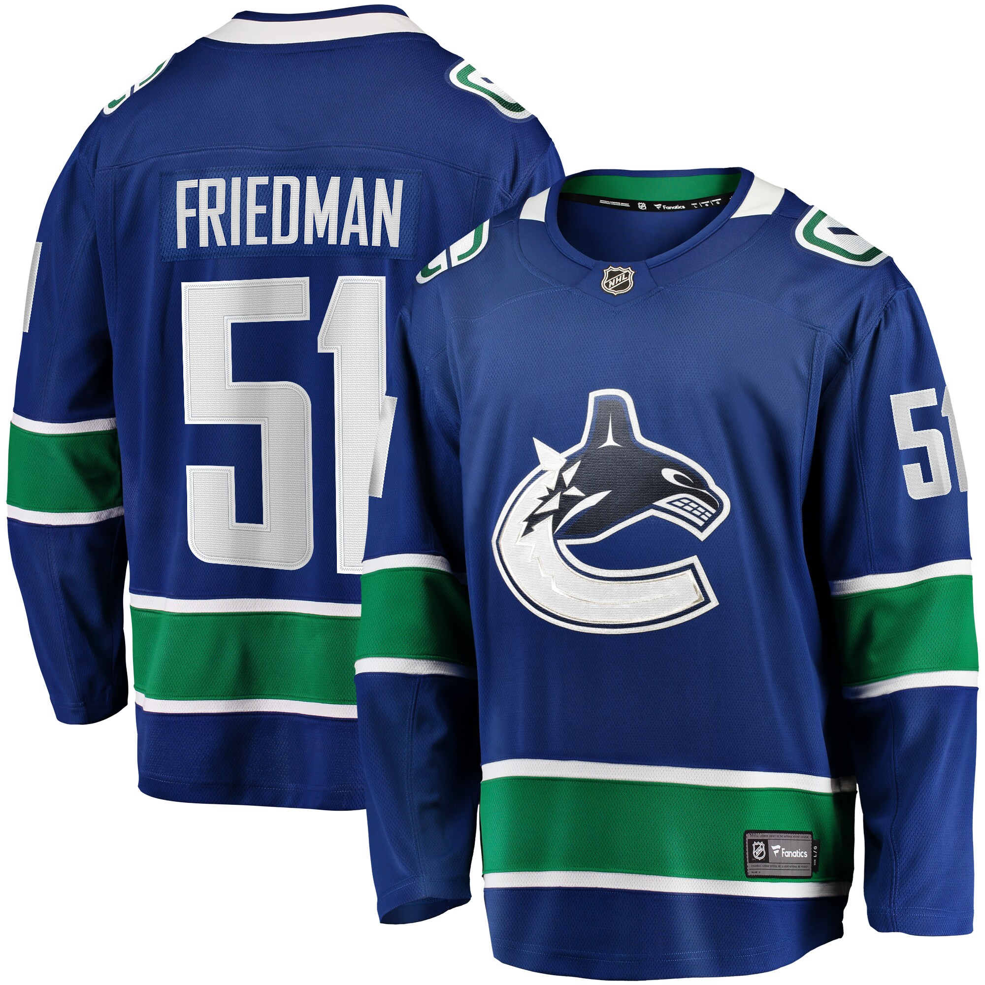 Mark Friedman Vancouver Canucks Fanatics Home Premier Breakaway Player Jersey – Blue