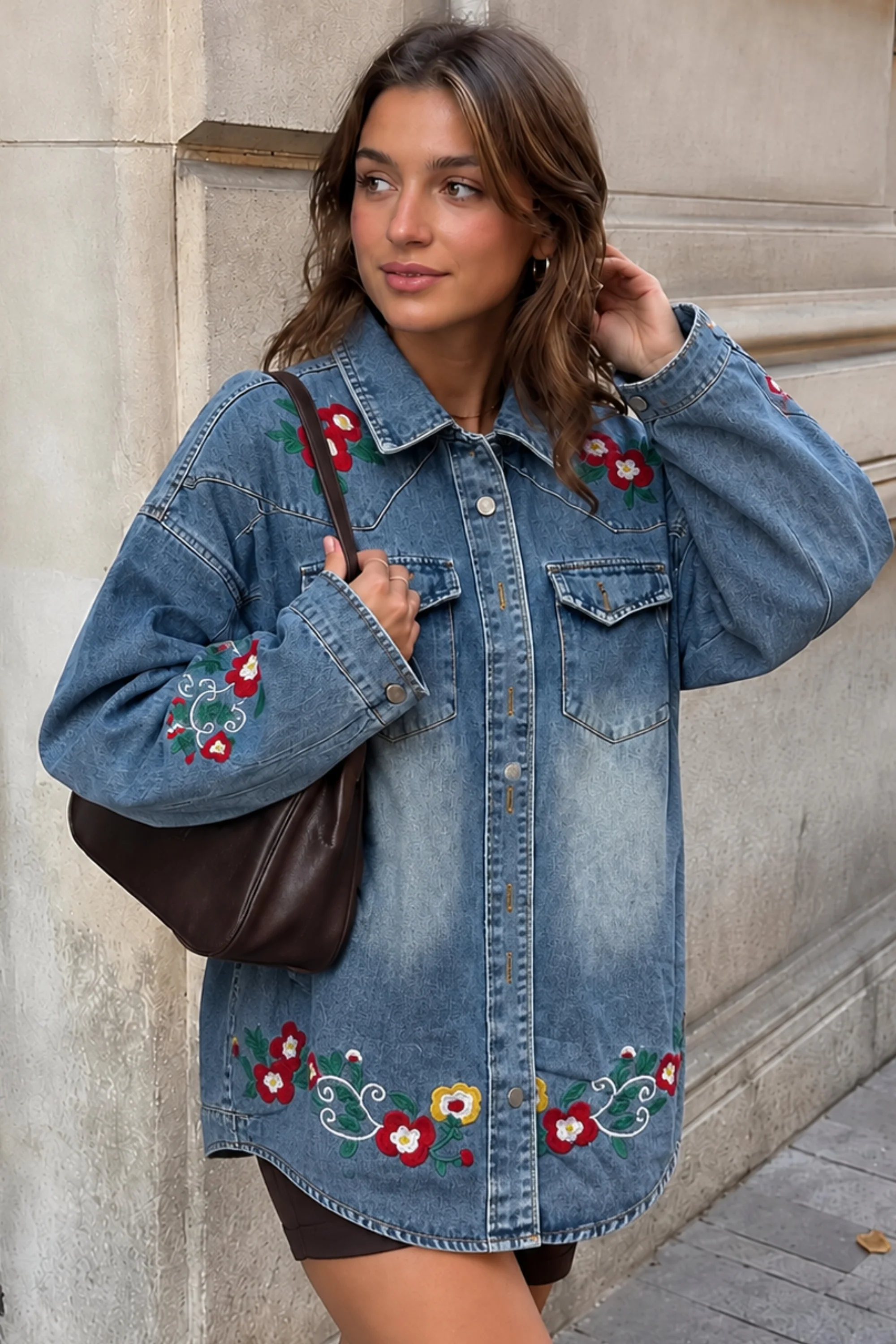 Rustic Rose Denim Shacket
