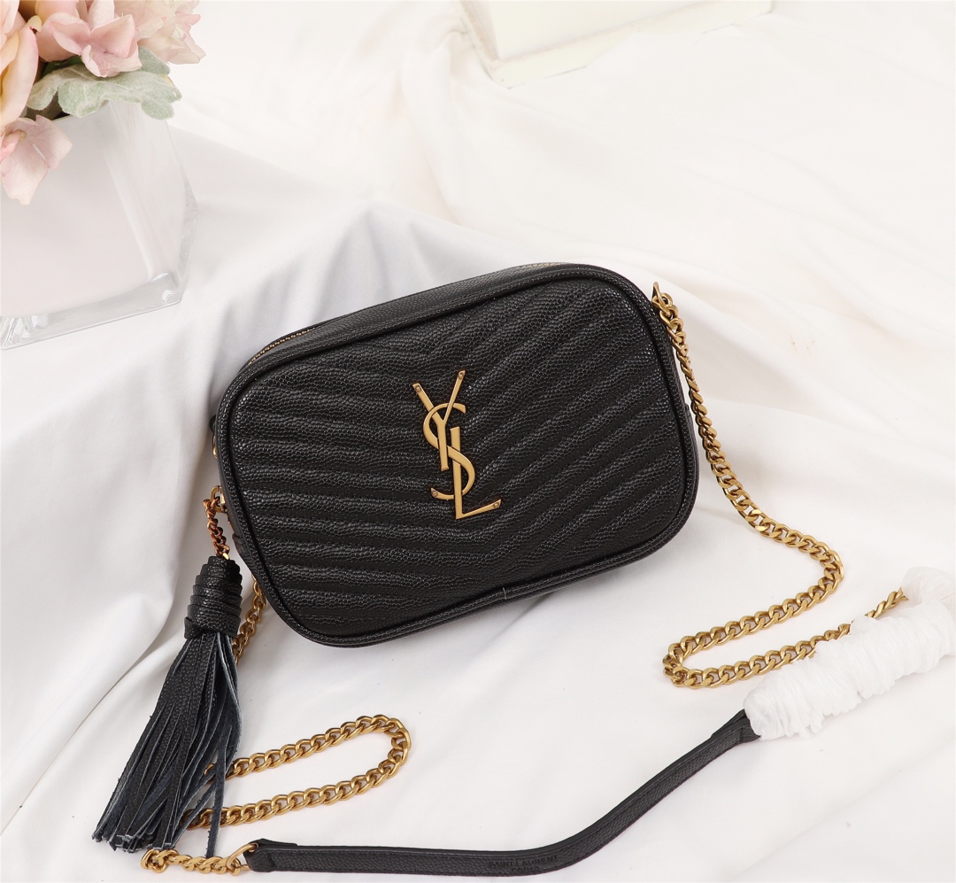 Saint Laurent Lou Camera Bag In Quilted Leather Gold Hardware Black 18Cm