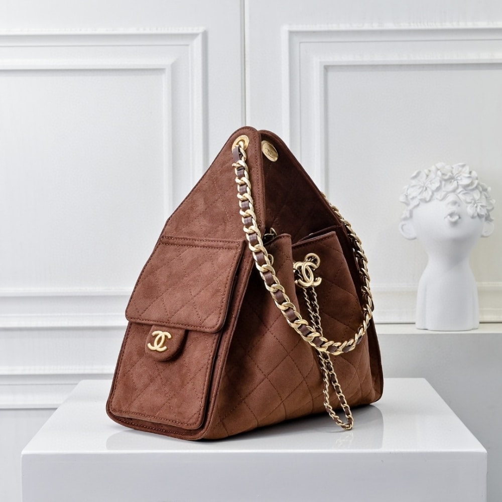 Chanel 25 Small Handbag Gold Tone Metal Brown 26Cm As5293 B18799 U3950