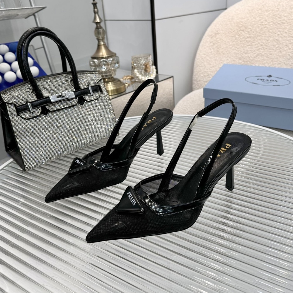 Prada Mesh Fabric Slingback Pumps Black 1I891N 099 F0002 F 075