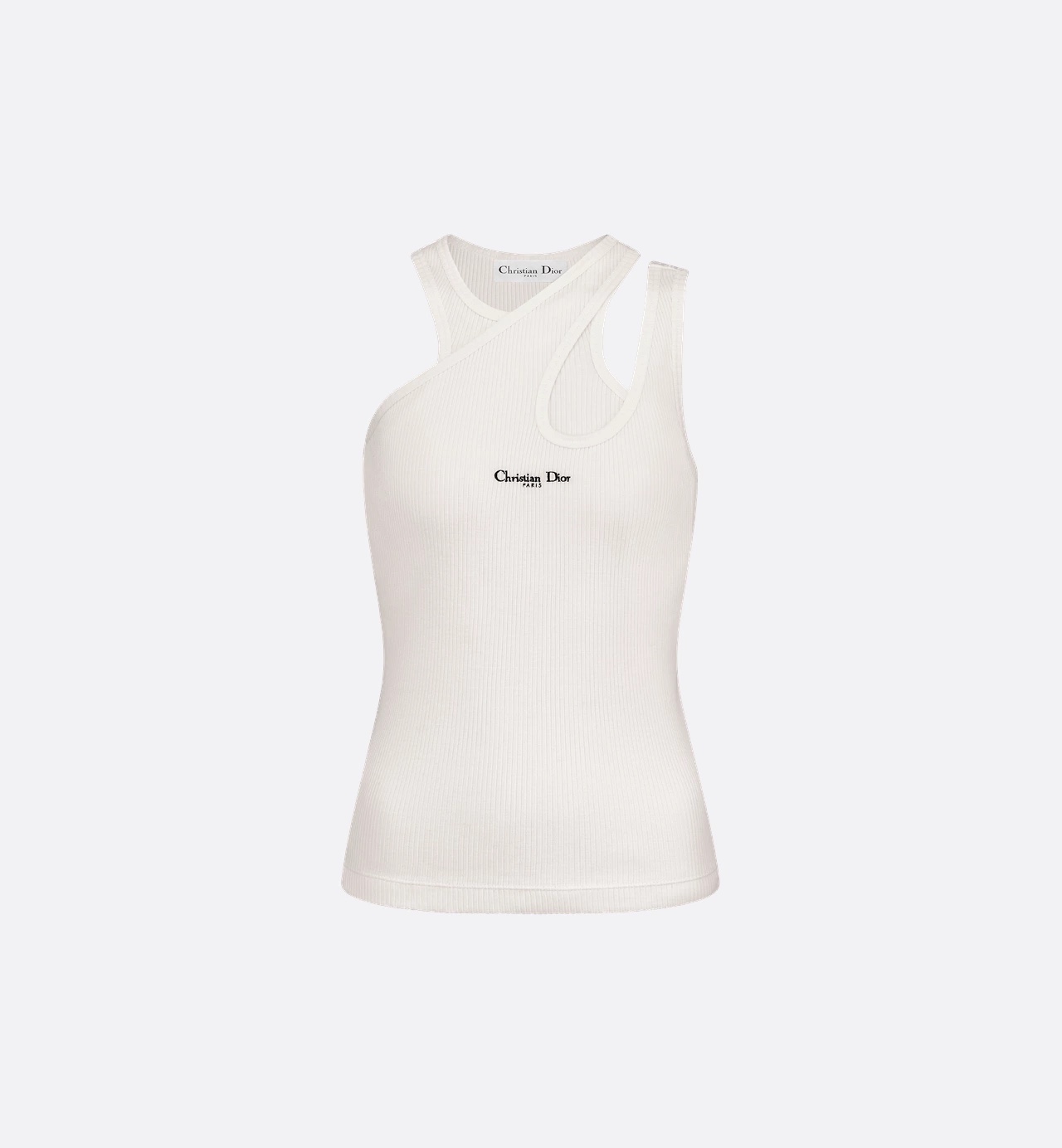Dior Asymmetric Tank Top White Ribbed Cotton Jersey