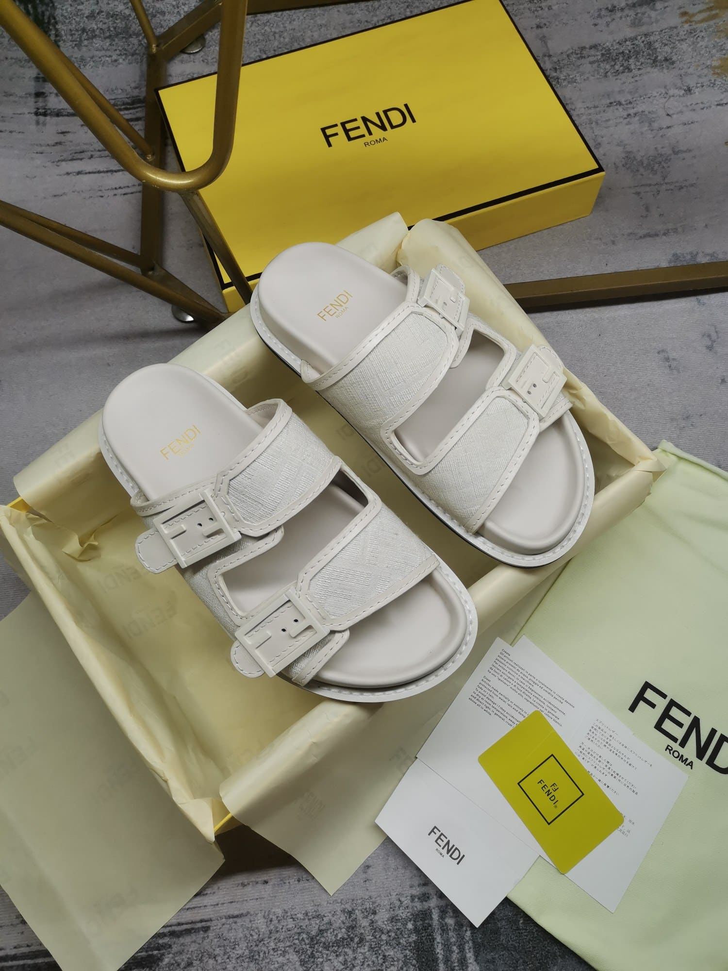 Fendi Feel Slides Unisex Ff Motif Fabric White