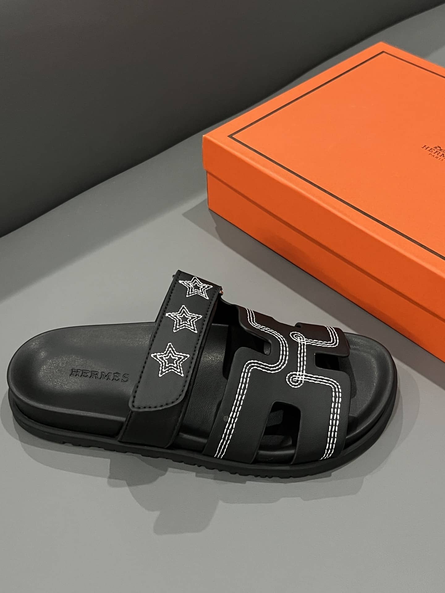 Hermes Chypre Sandal Star Stitched Noir H232142Z 02340