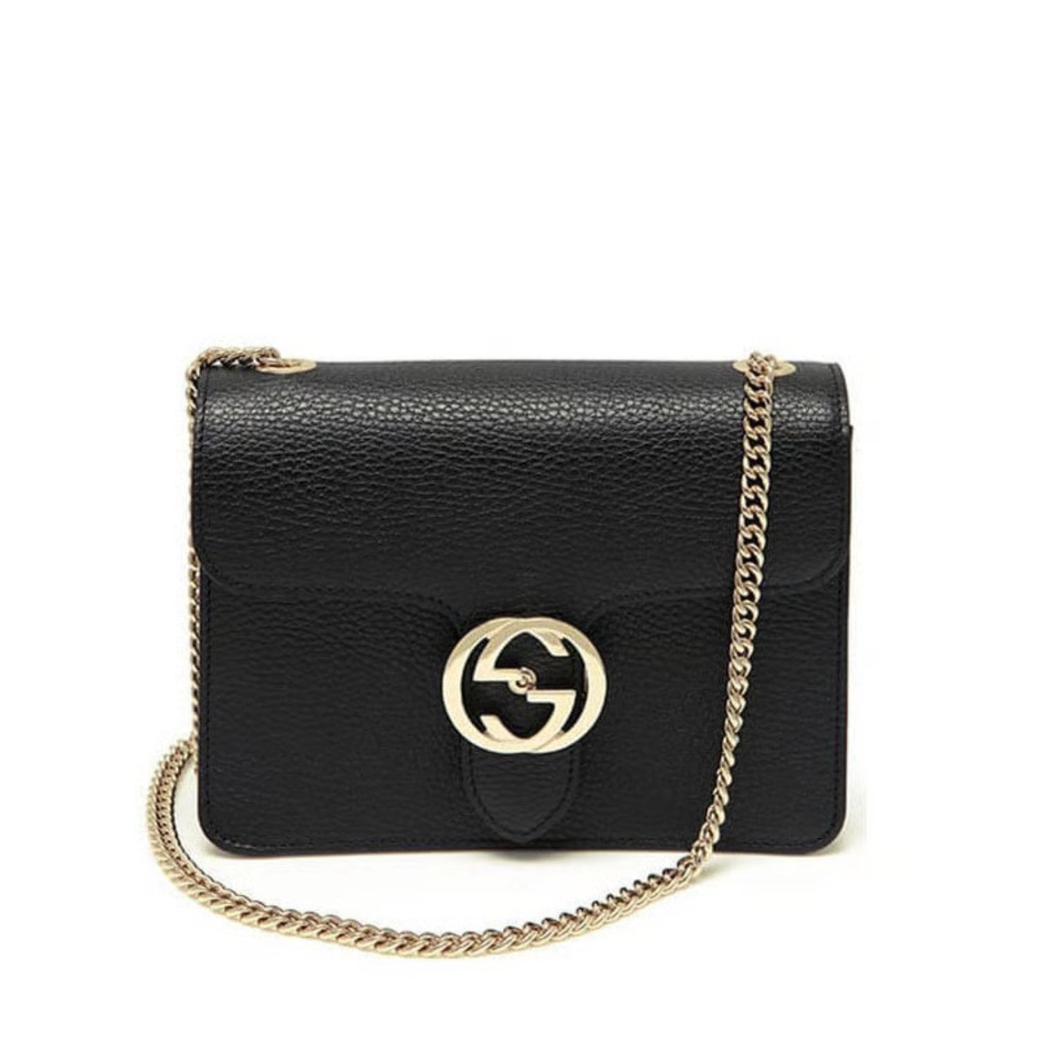 Gucci Interlocking G Chain Crossbody Black Leather 25cm