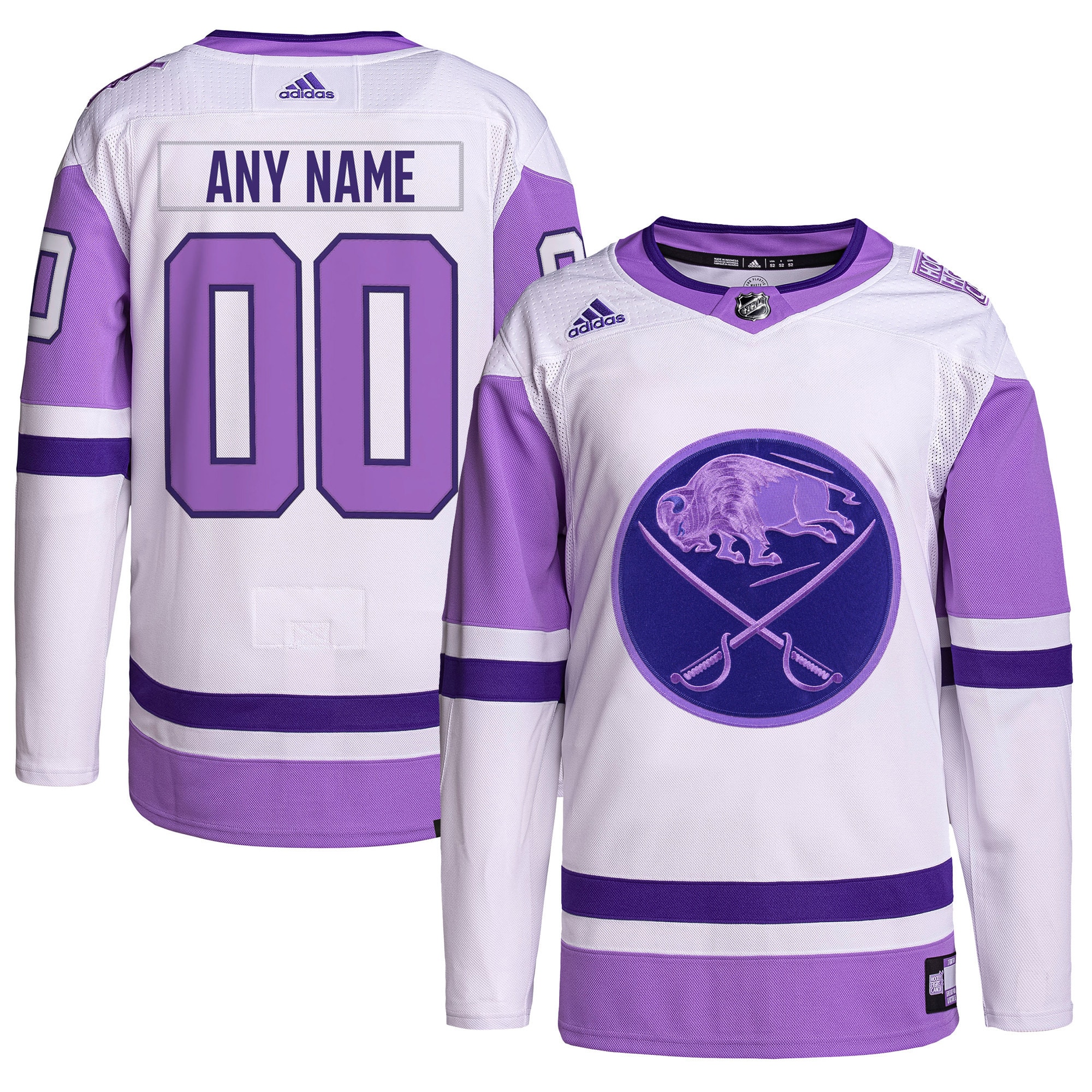 Buffalo Sabres adidas Hockey Fights Cancer Primegreen Authentic Custom Jersey – White/Purple