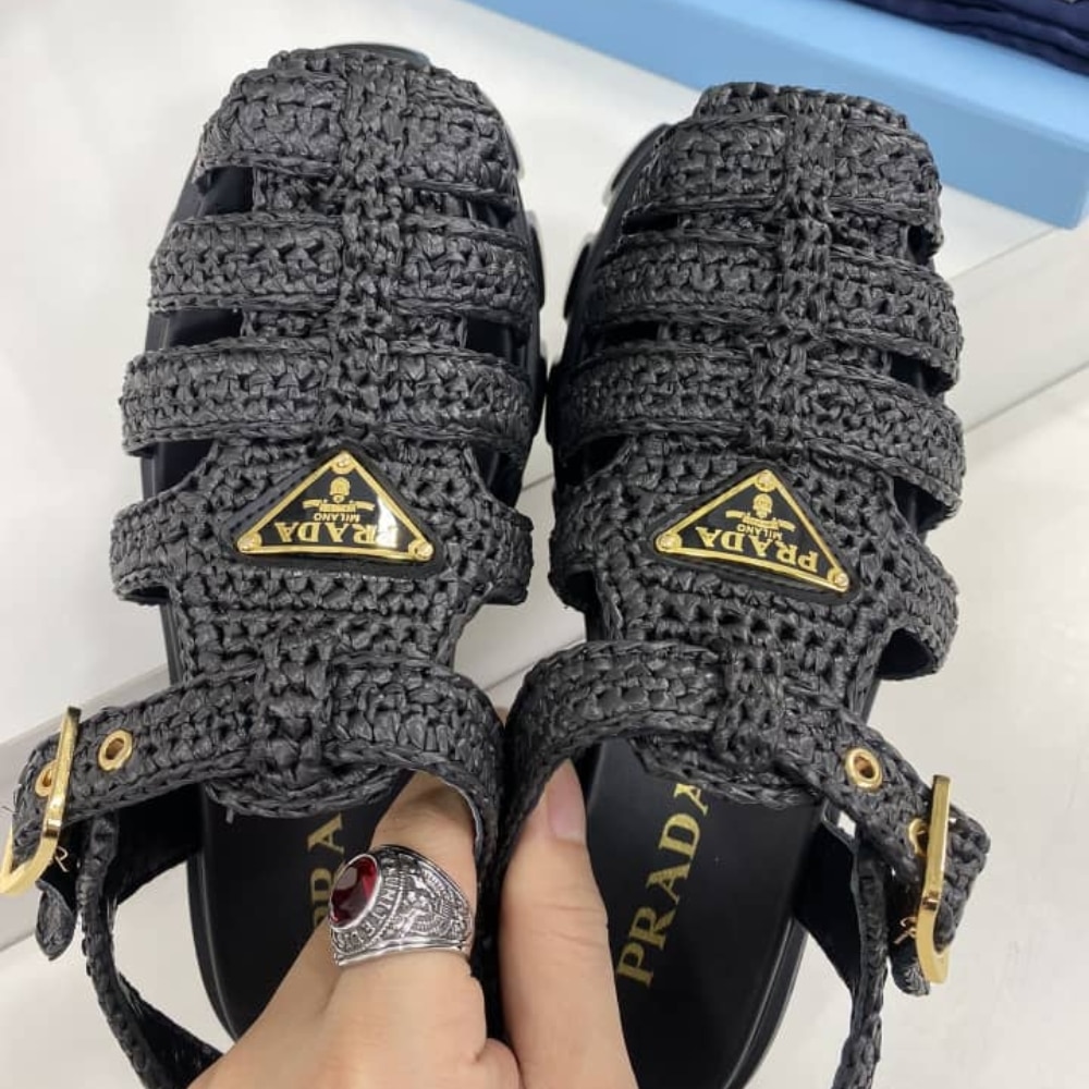 Prada Monolith Crochet Cage Sandals Black 1X138N 3L8W F0002 F 055