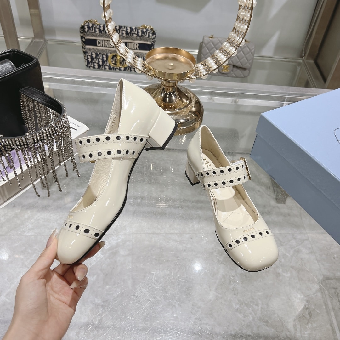 Prada Patent Leather Mary Jane Pumps White