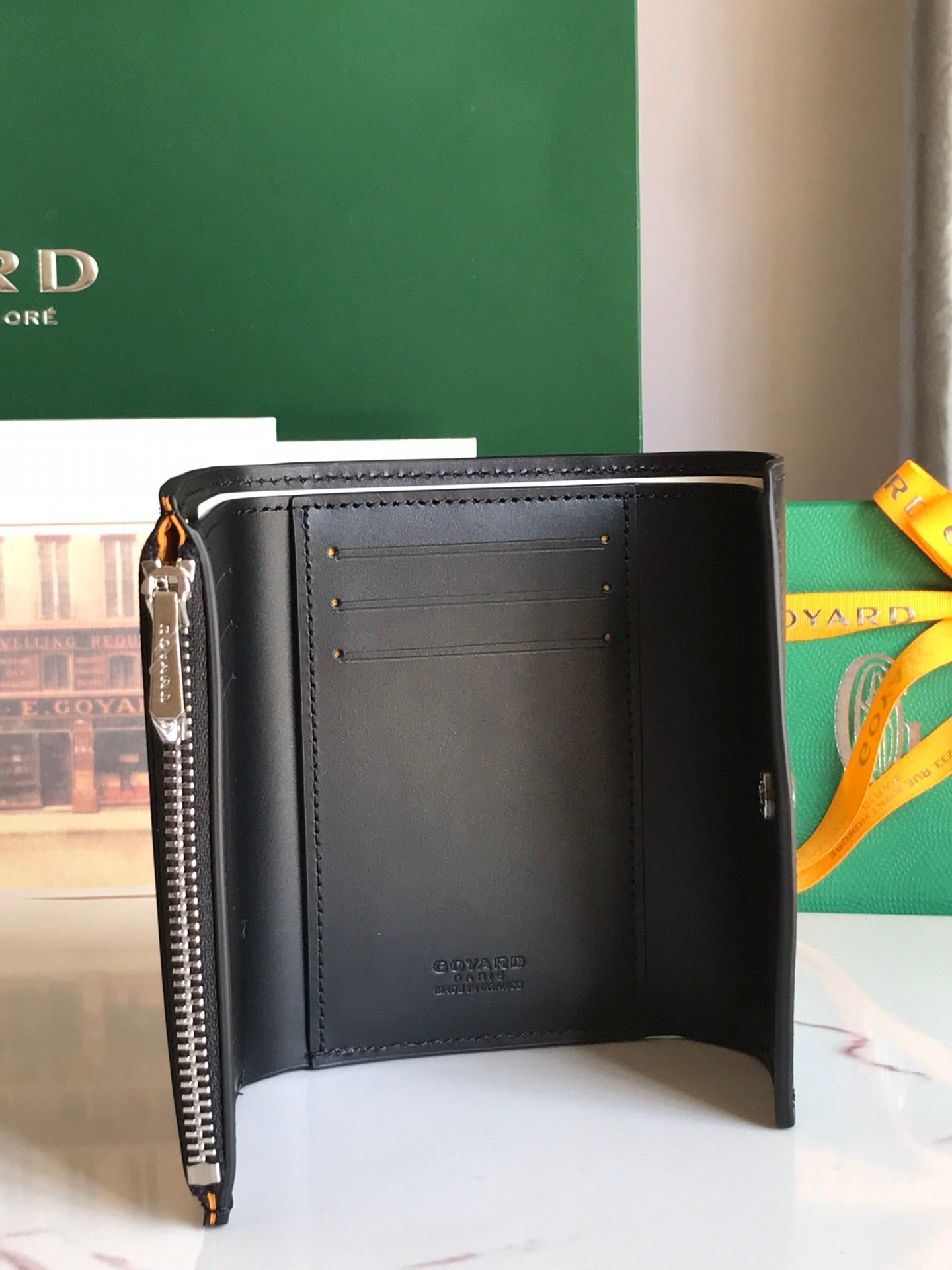 Goyard Saint-Gabriel Wallet 12 Cm Black Calfskin And Goyardine Canvas
