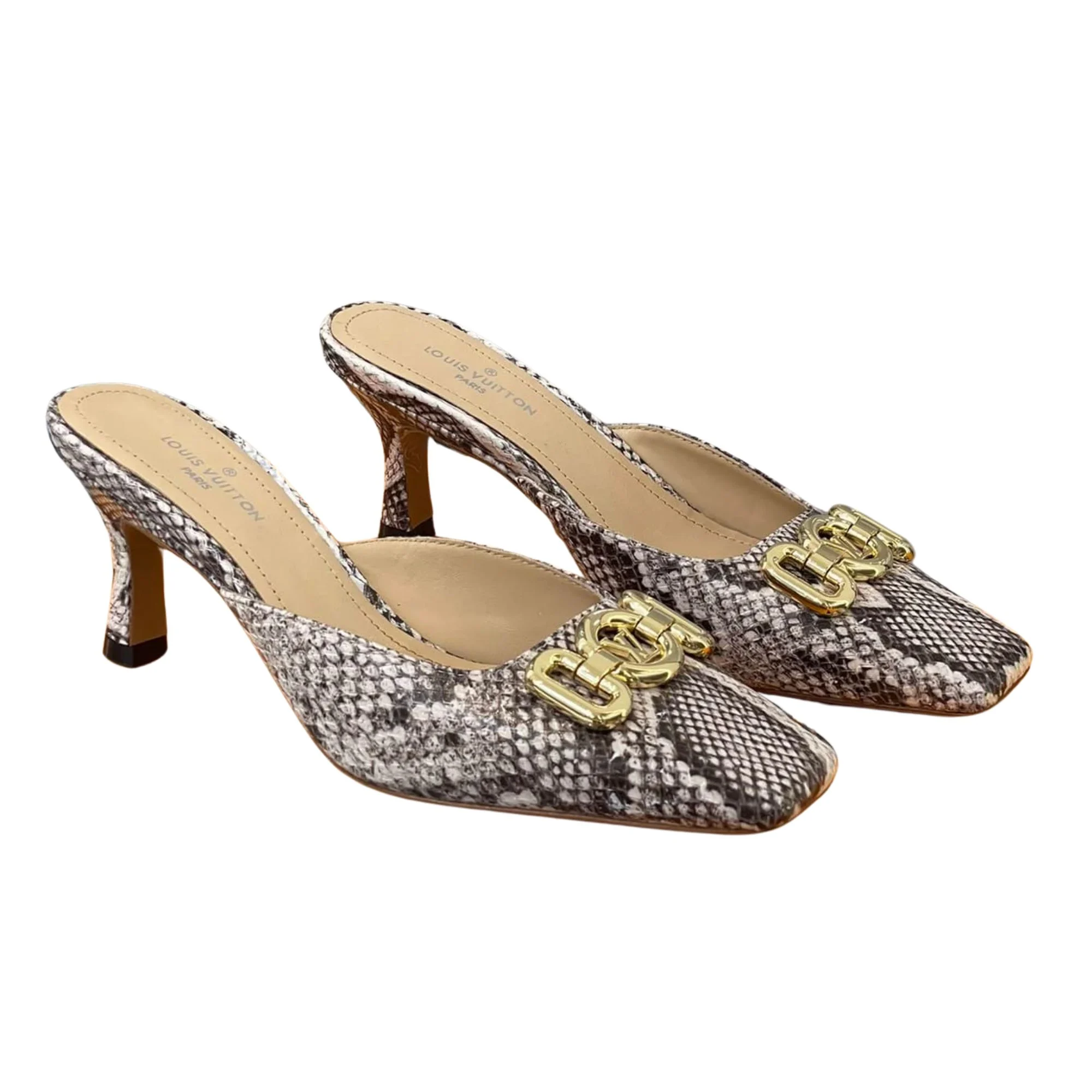 Louis Vuitton Lv Square Toe Snake Print Pump