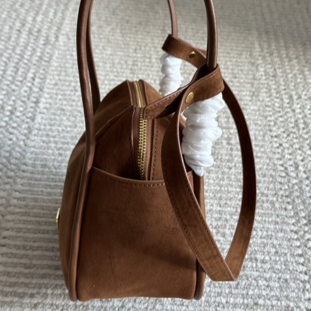 Prada Suede Hand Bag Cocoa Brown 26Cm