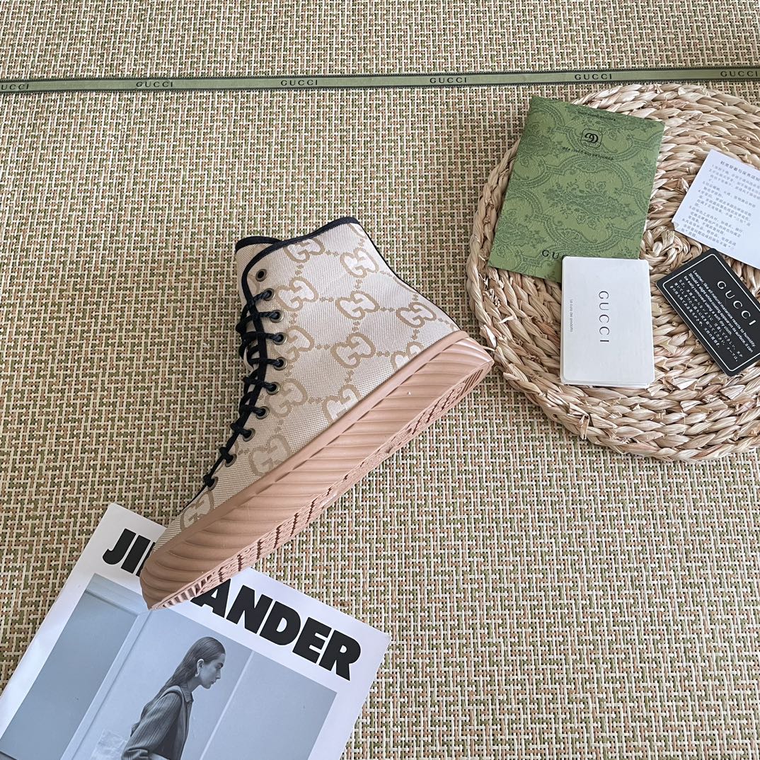 Gucci All Over Gg Logo High Top Sneakers Beige