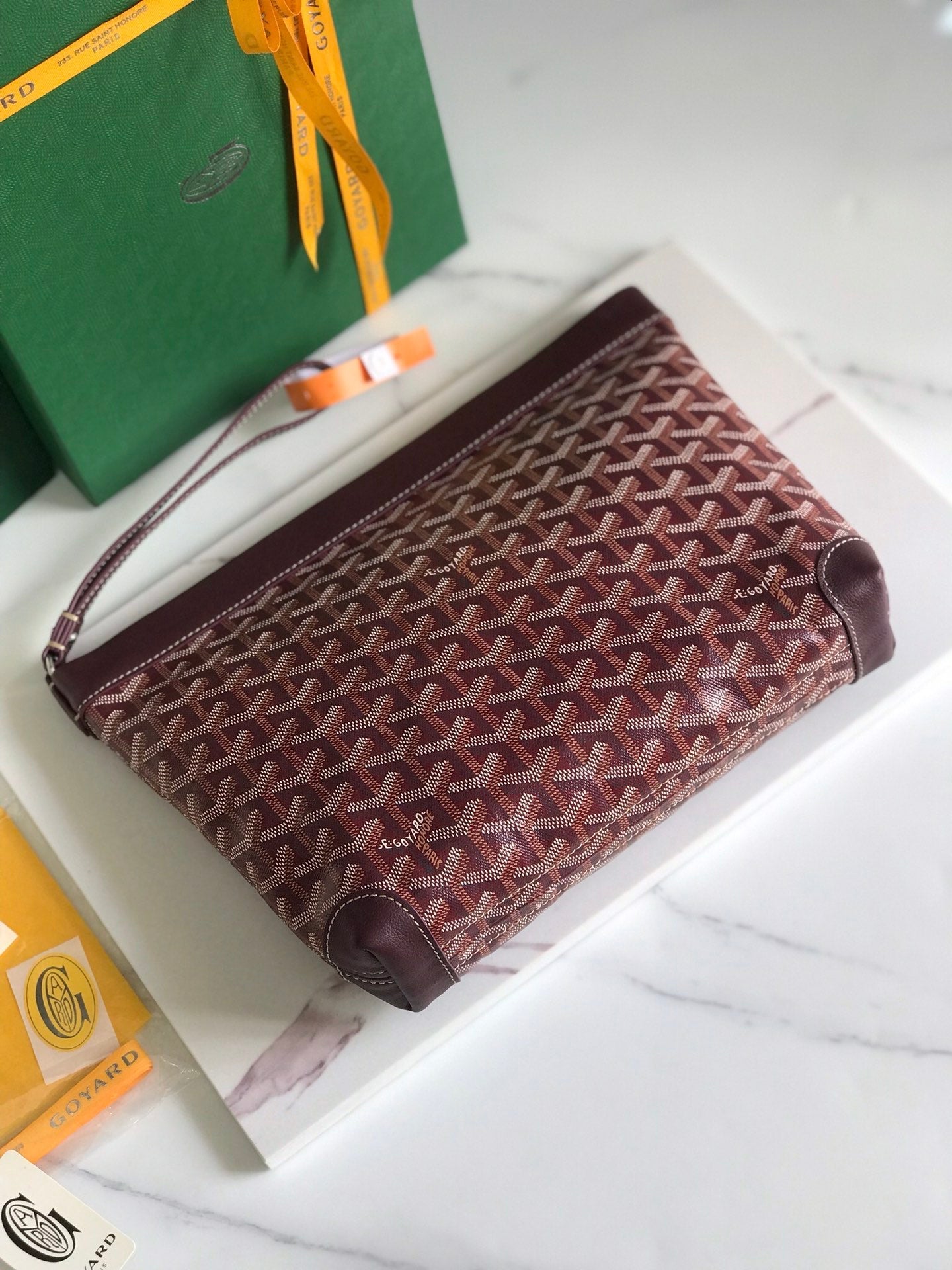 Goyard Conti Pouch 24 Cm Wine Red Lambskin And Goyardine Canvas