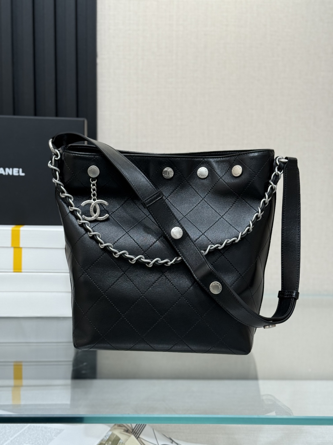 Quilted  Lambskin Hobo Bag with Silver-Tone Hardware