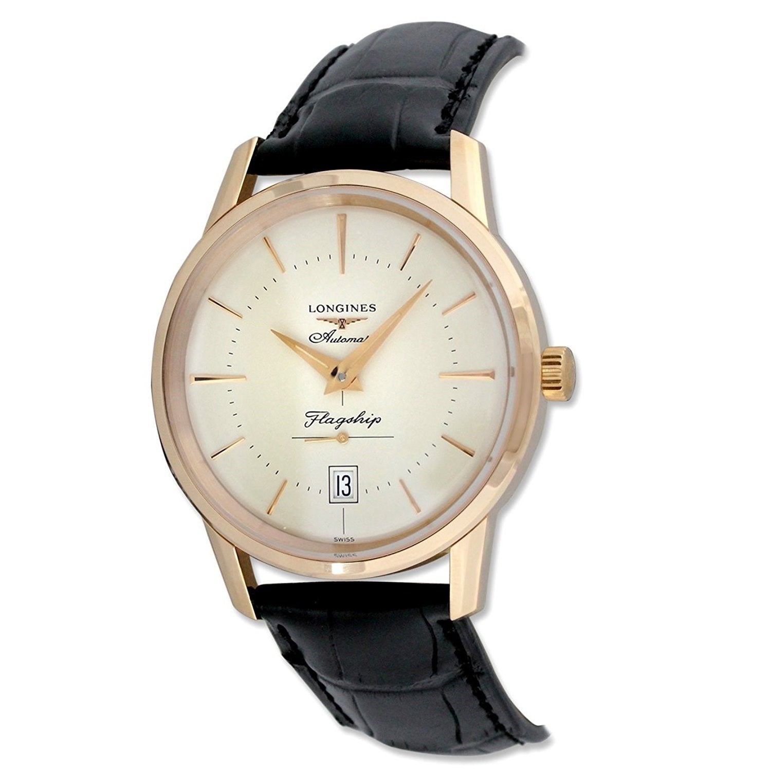 【Super Clone】Longines Men's L47958782 18kt Rose Gold Automatic Black Leather Watch