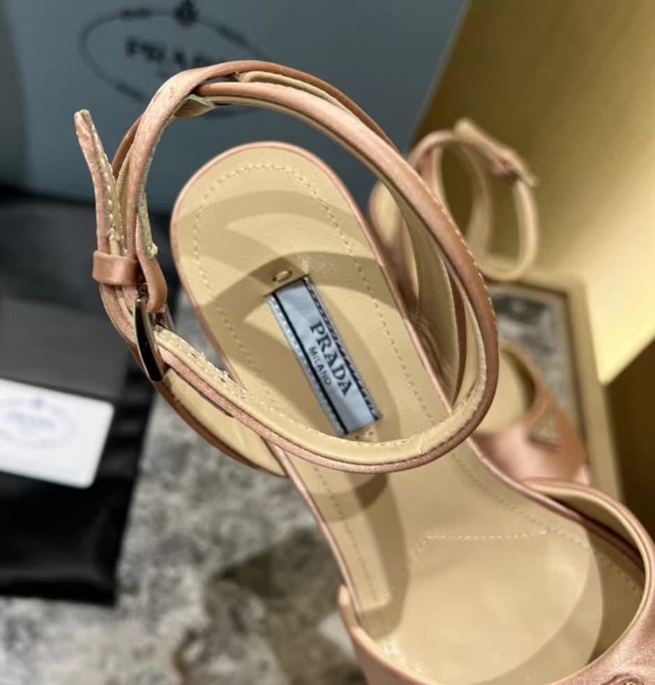 Prada High-Heeled Satin Sandals Pink