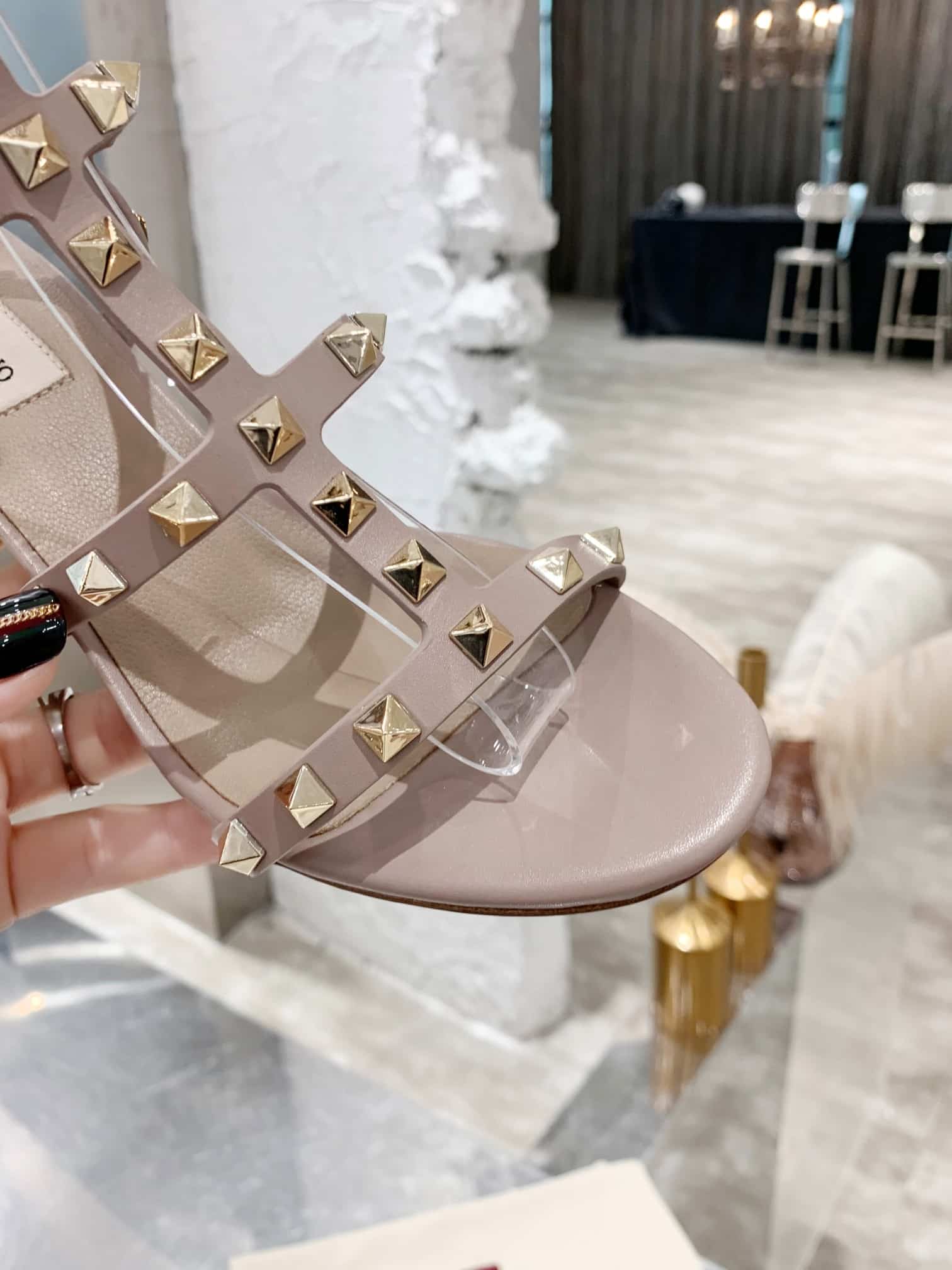 Valentino Garavani Rockstud Leather Sandals Beige