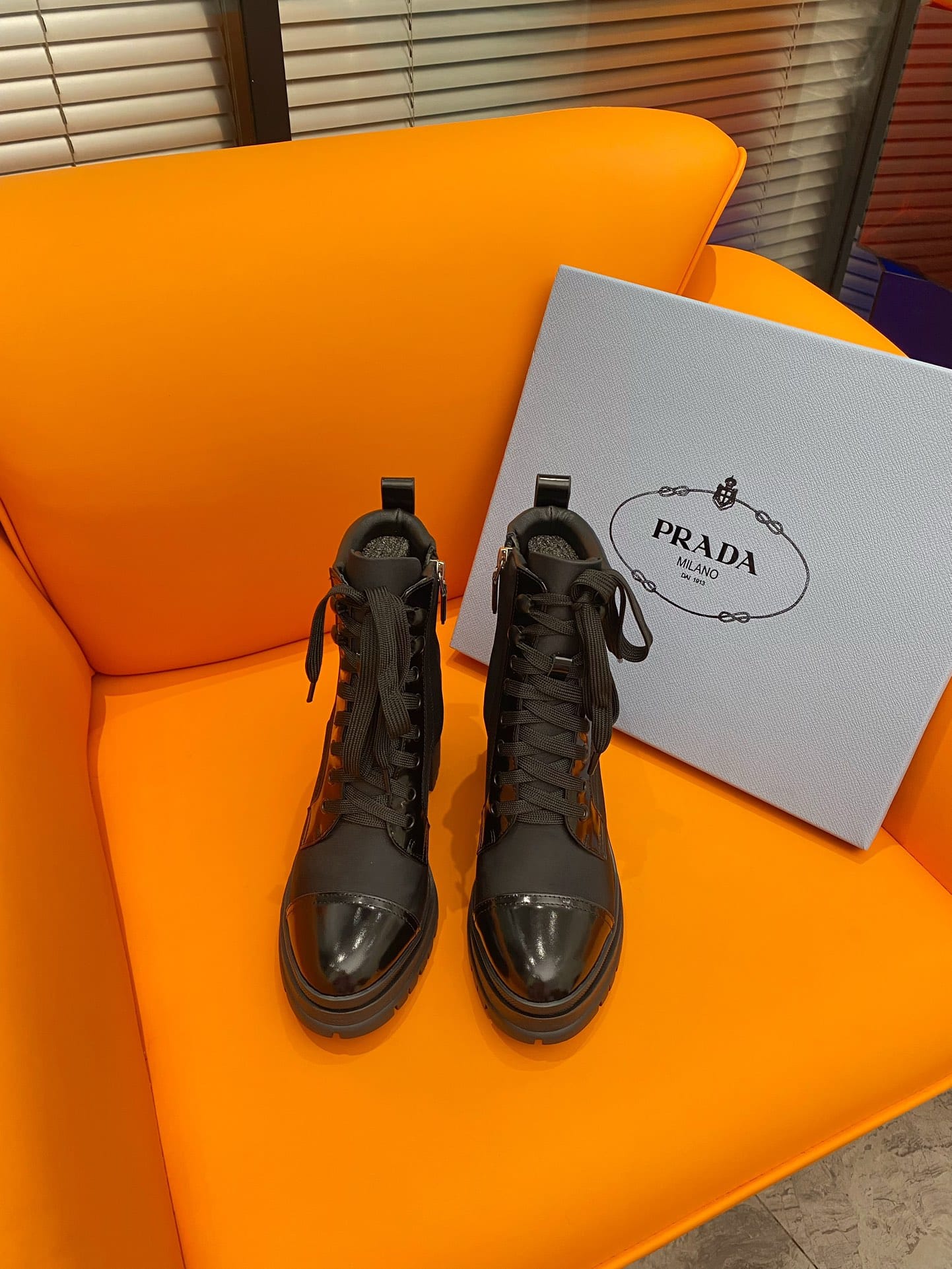 Prada Logo Plaque Ankle Boots Black