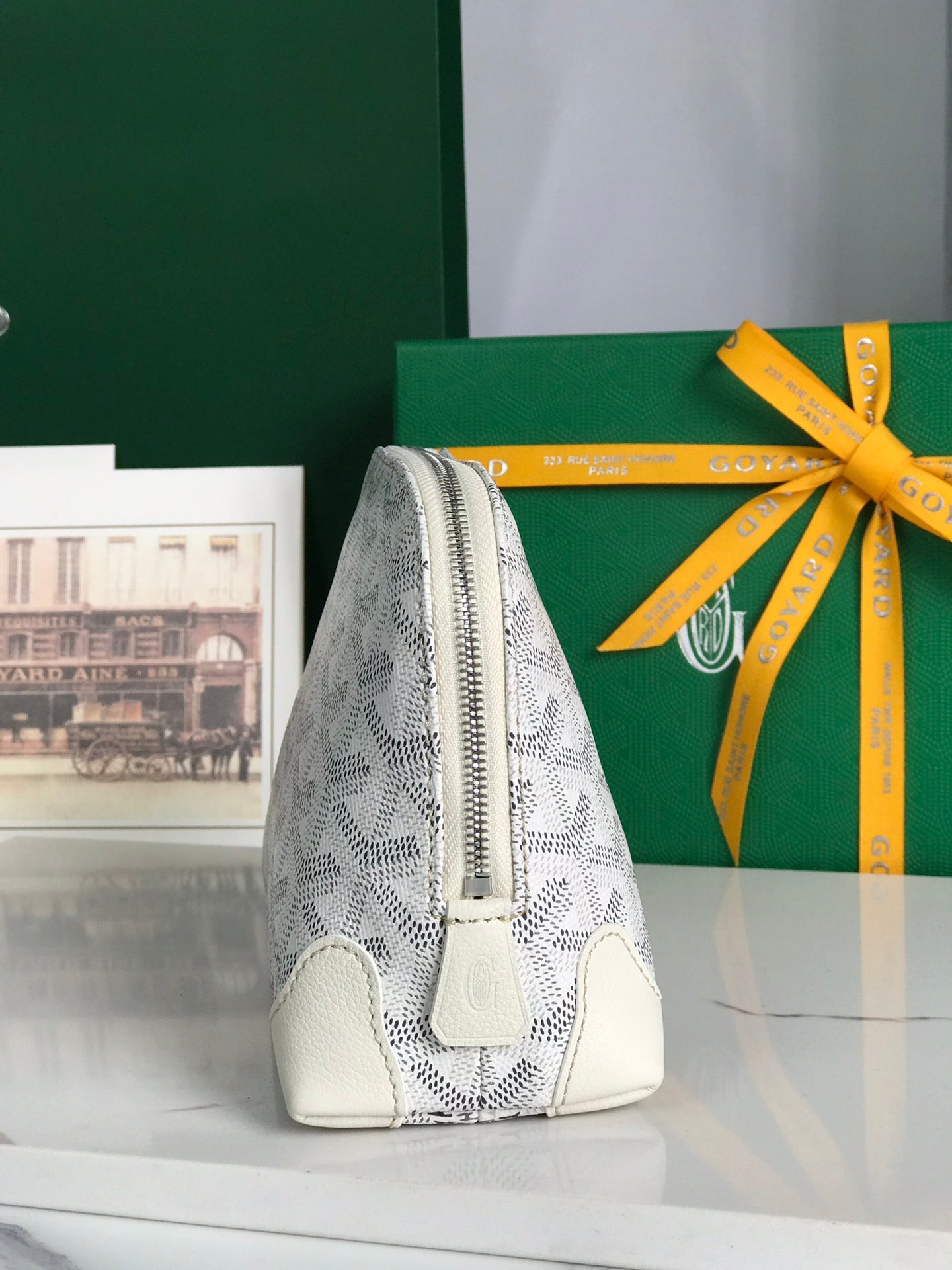 Goyard Vendôme Cosmetic Pouch 17cm White Goyardine Canvas And Calfskin Trim