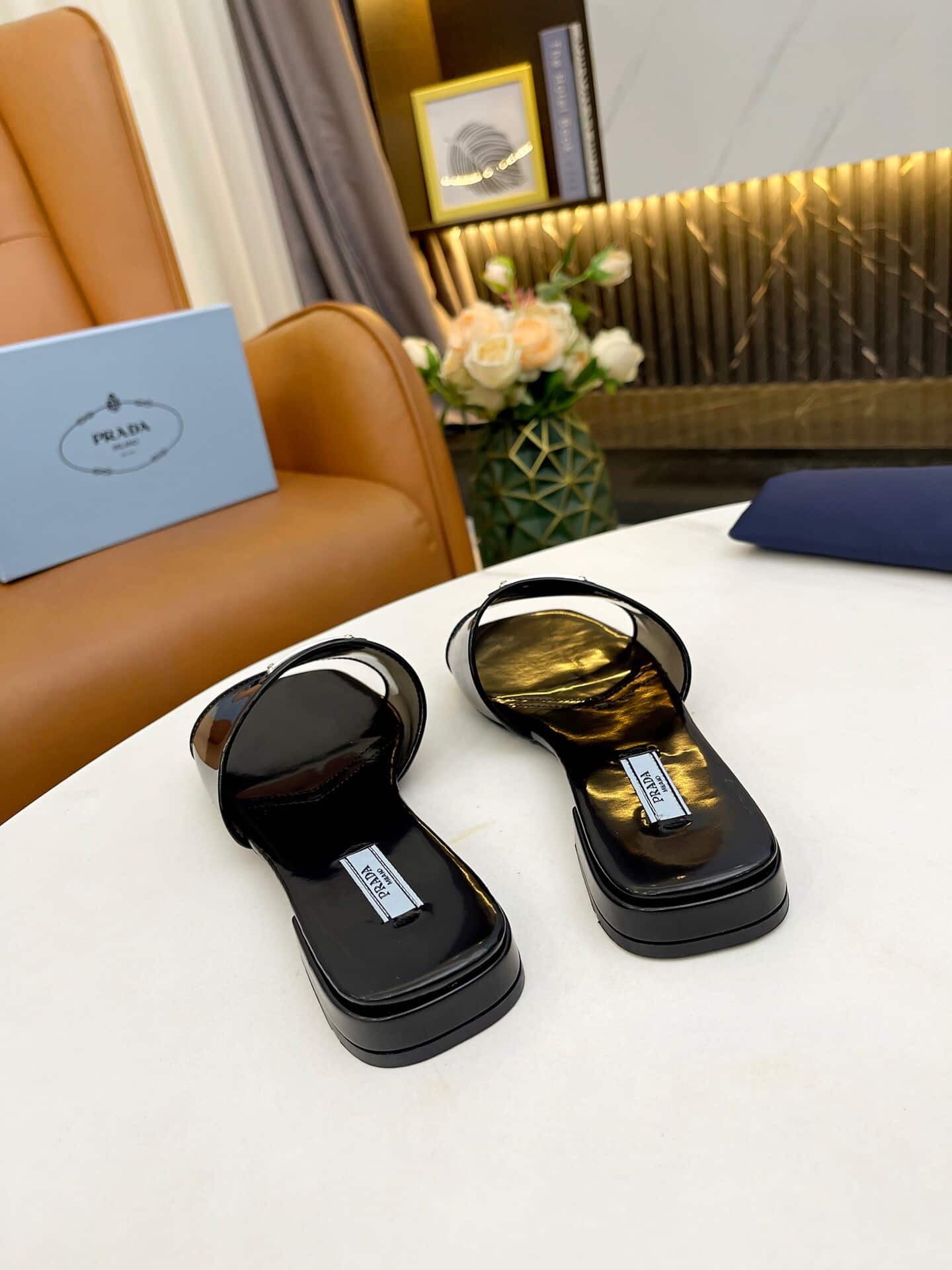 Prada Logo Plaque Slip On Black