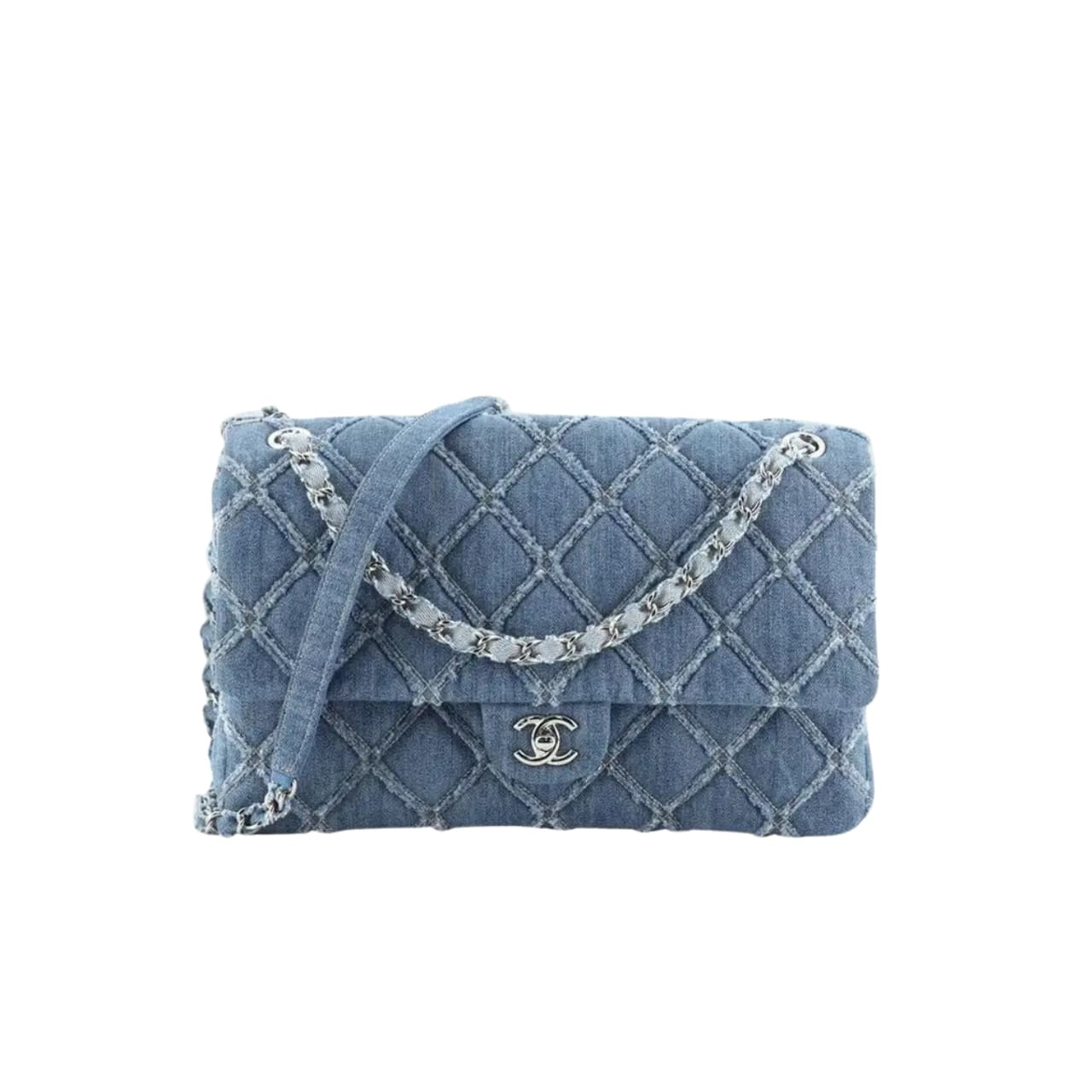 Chanel Cc Chain Flap Quilted Denim Jumbo Blue 25Cm