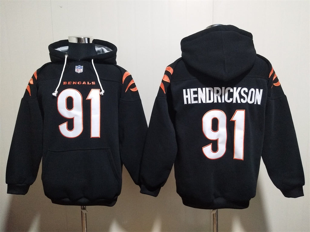 Cincinnati Bengals Black Hoodie #91 HENDRICKSON  (with pockets)