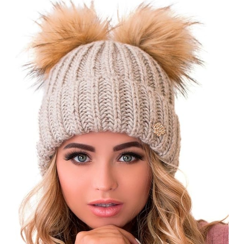 2 Pom Cable Knit Beanie