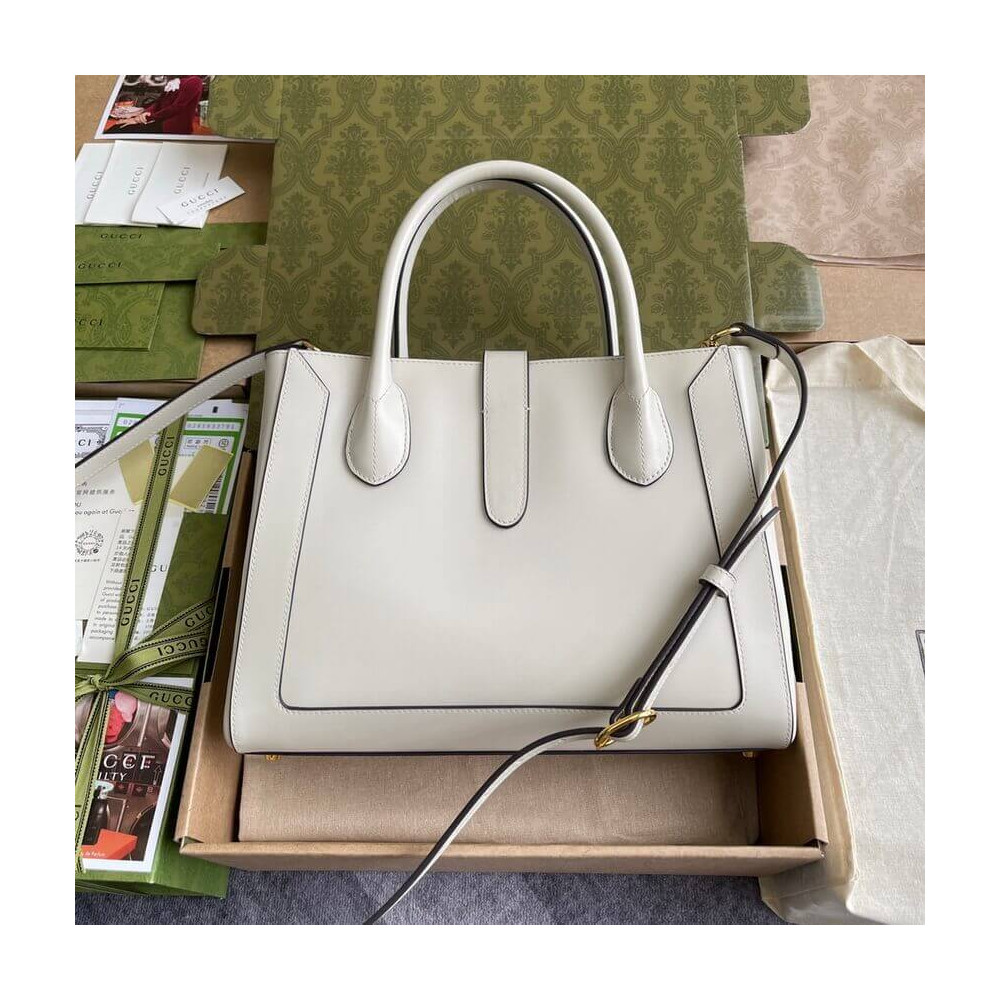 Gucci Jackie 1961 Medium Tote Bag in White Leather 30cm