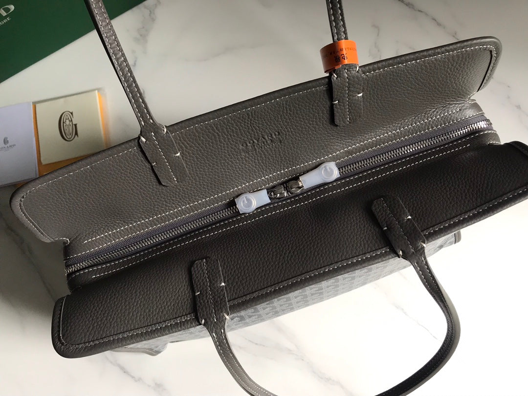 Goyard Hardy Pm Bag 40 Cm Gray Goyardine Canvas And Taurillon Leather Trim